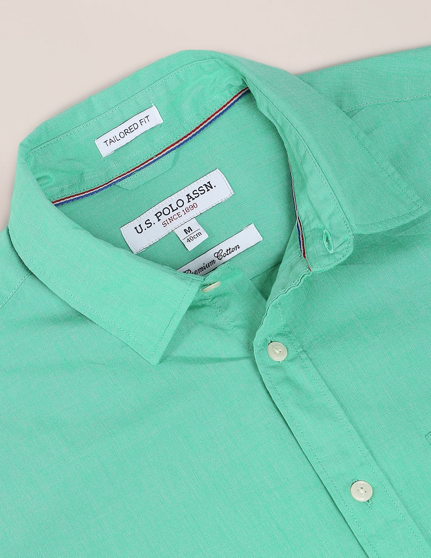 Solid Cotton Casual Shirt Green - U.S. Polo Assn. India | Large