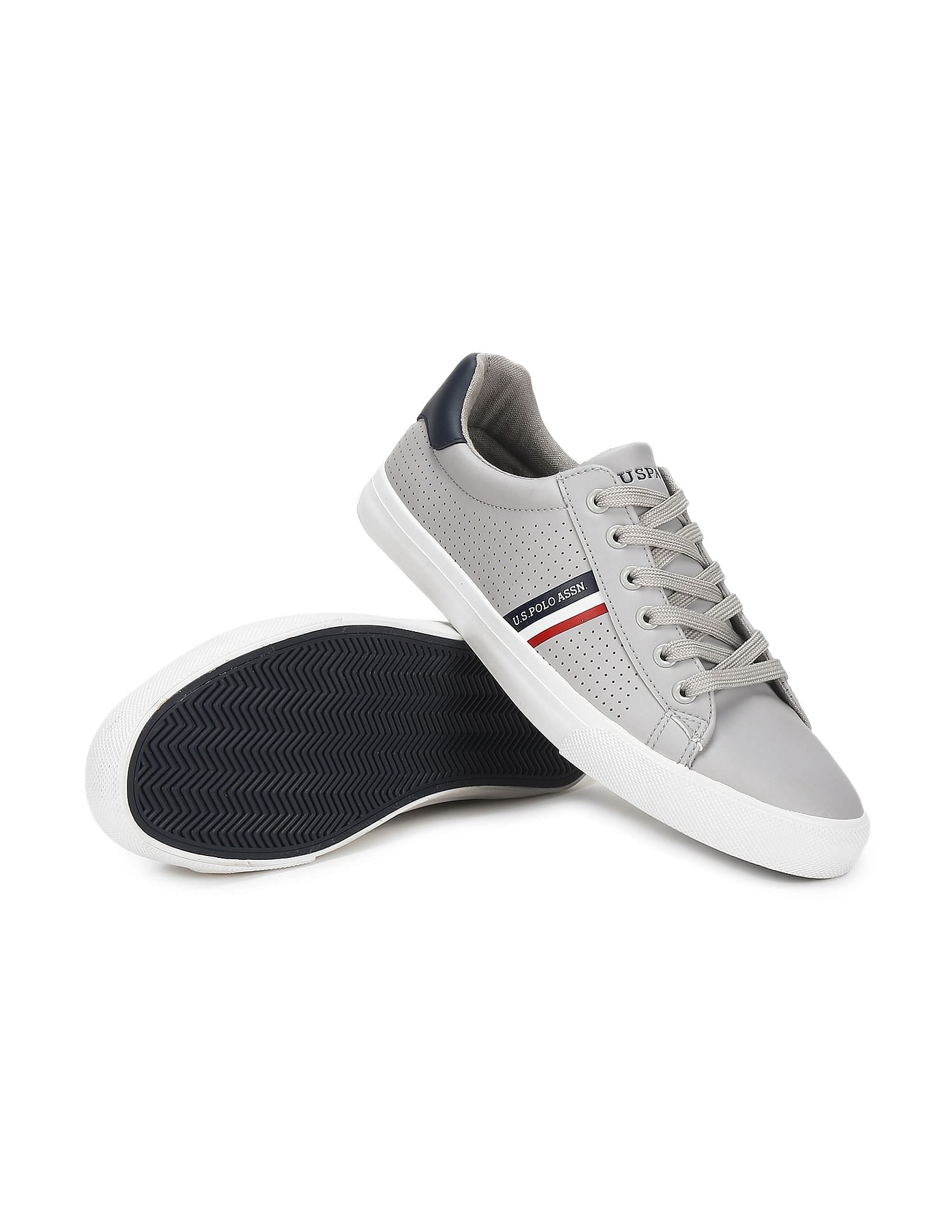 Men Perforated Lace Up Capron Sneakers Grey - U.S. Polo Assn. India | Large