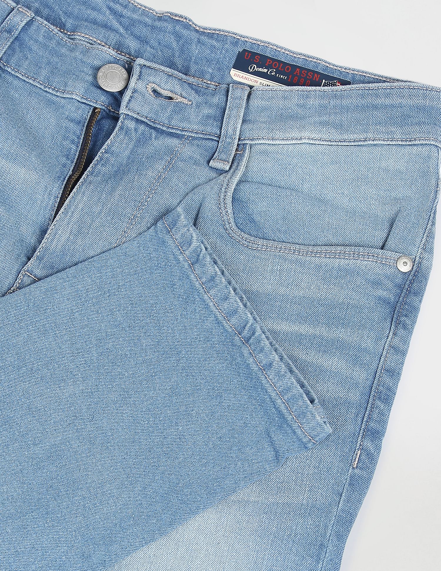 Men Blue Stone Wash Brandon Slim Tapered Fit Jeans Light Blue - U.S. POLO ASSN. | Large