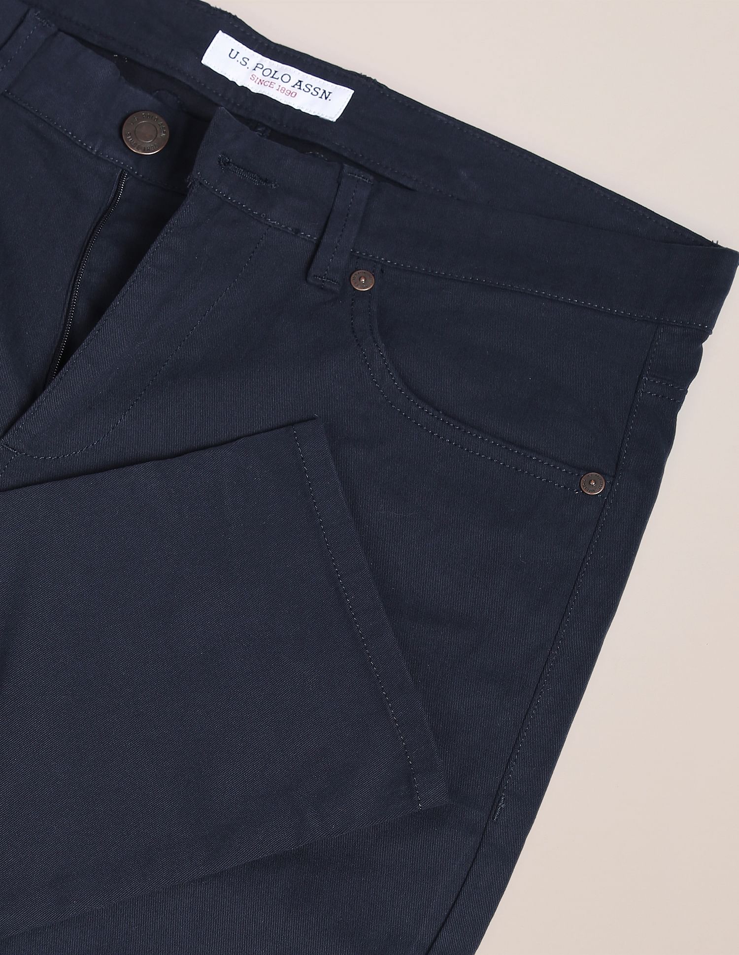 Solid Twill Casual Trousers Navy - U.S. Polo Assn. India | Large