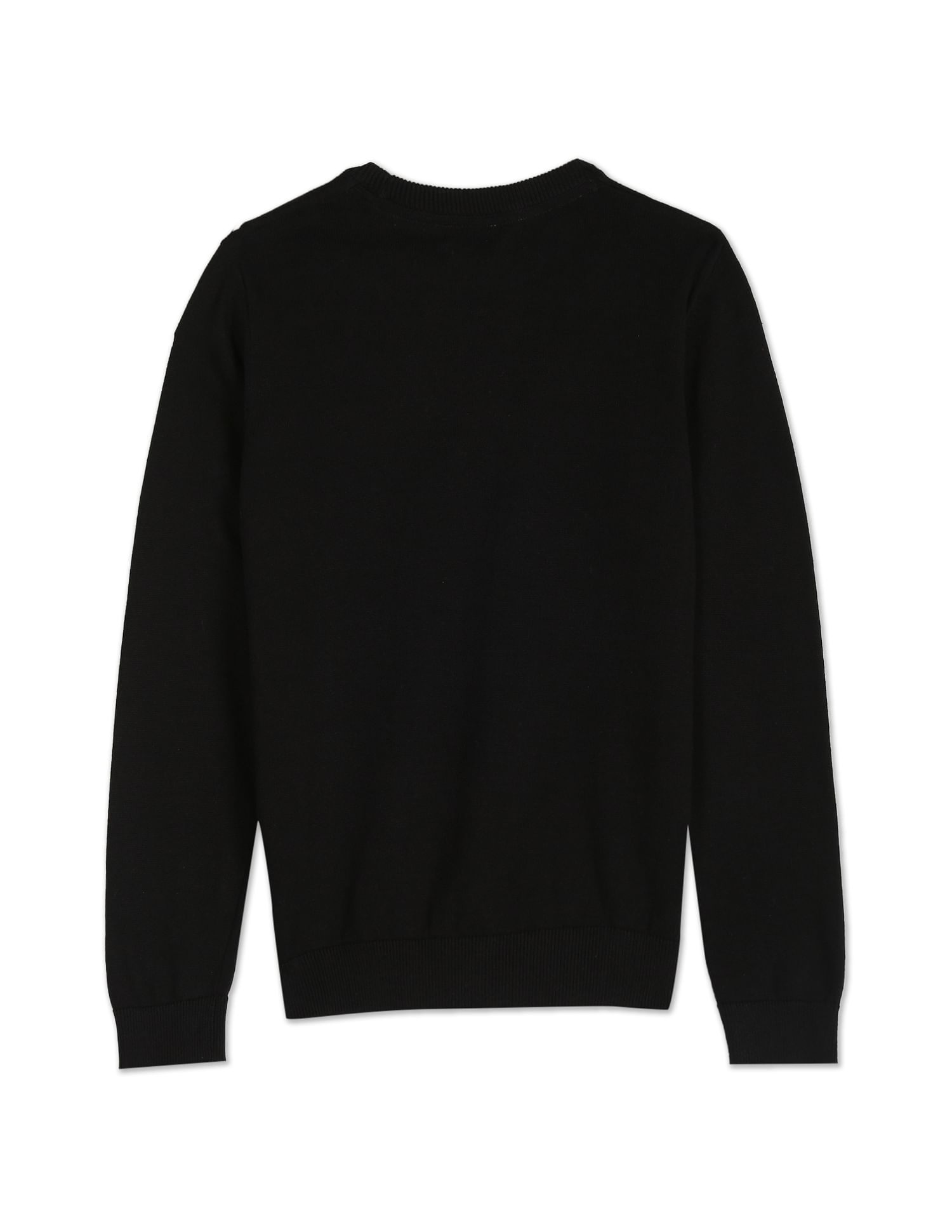 Boys Black Solid Crew Neck Sweater Black - U.S. POLO ASSN. | Large