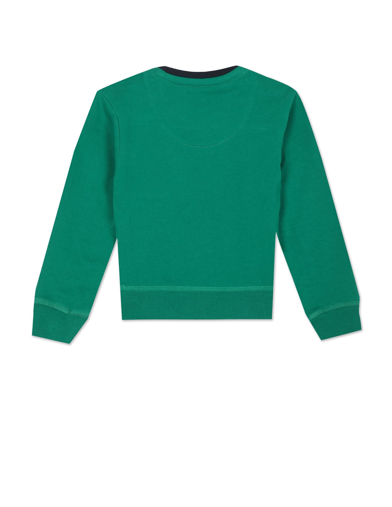 Boys Green Brand Print Colour Block Sweatshirt Green - U.S. Polo Assn. India | Large