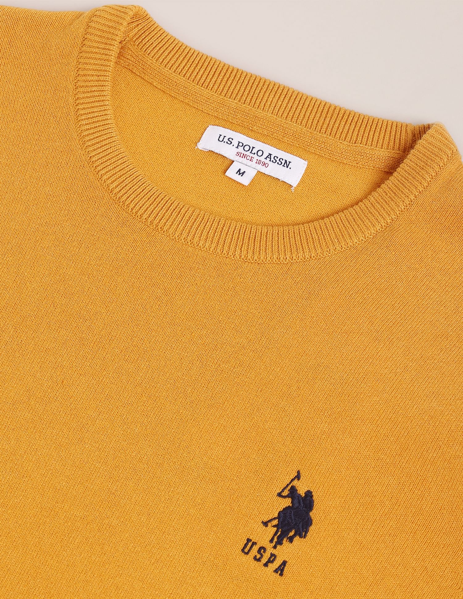Crew Neck Solid Sweater Mustard - U.S. POLO ASSN. | Large