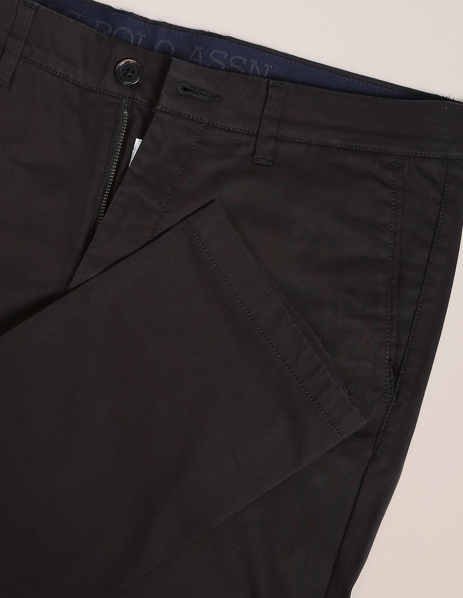 Solid Cotton Stretch Chinos Black - U.S. POLO ASSN. | Large