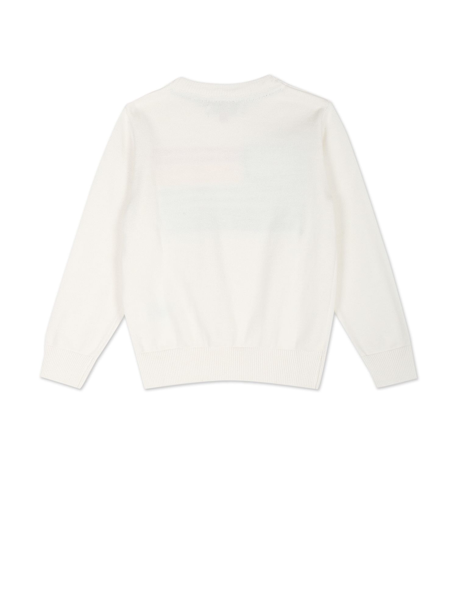 Crew Neck Patterned Knit Cotton Sweater White - U.S. POLO ASSN. | Large