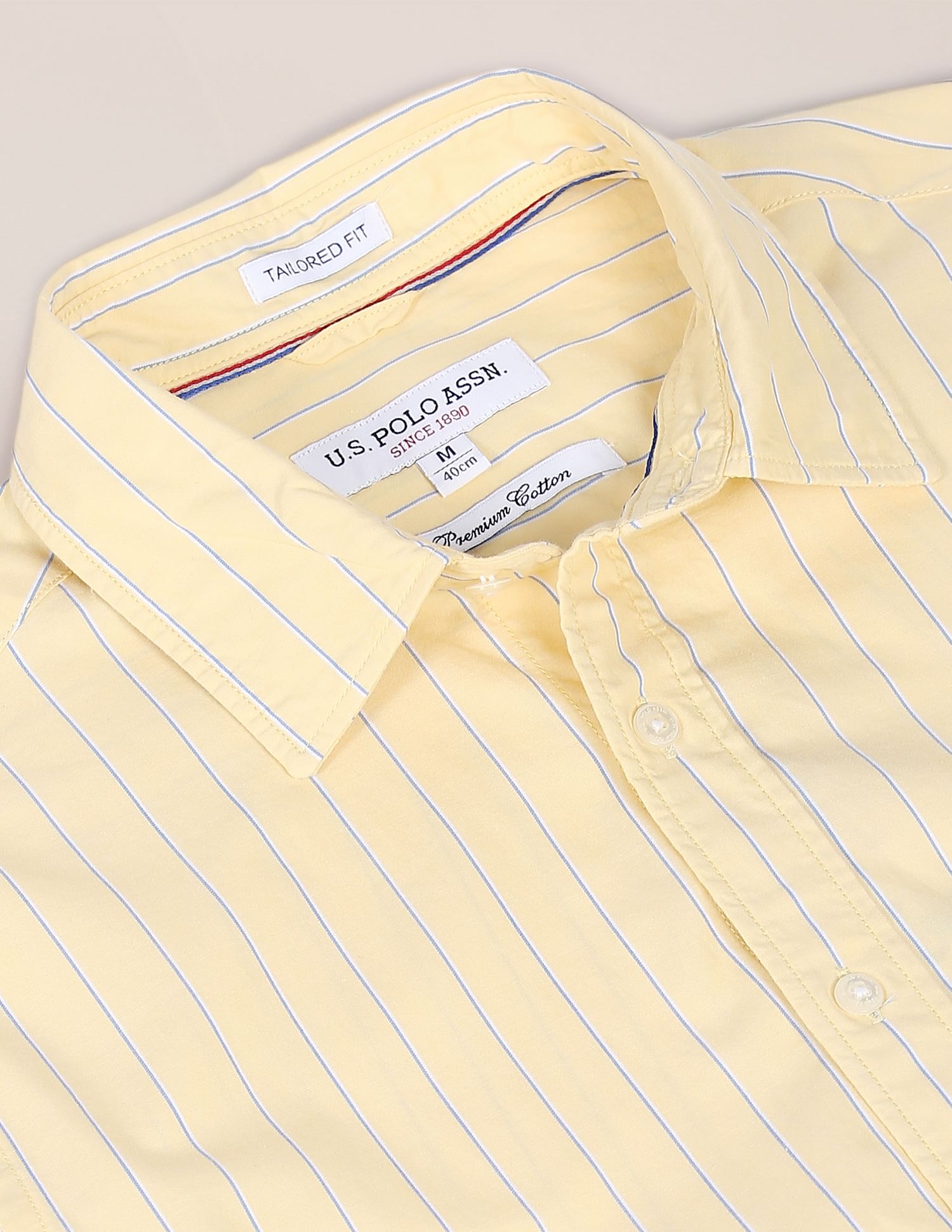Men Light Yellow Pure Cotton Striped Casual Shirt Light Yellow - U.S. POLO ASSN. | Large