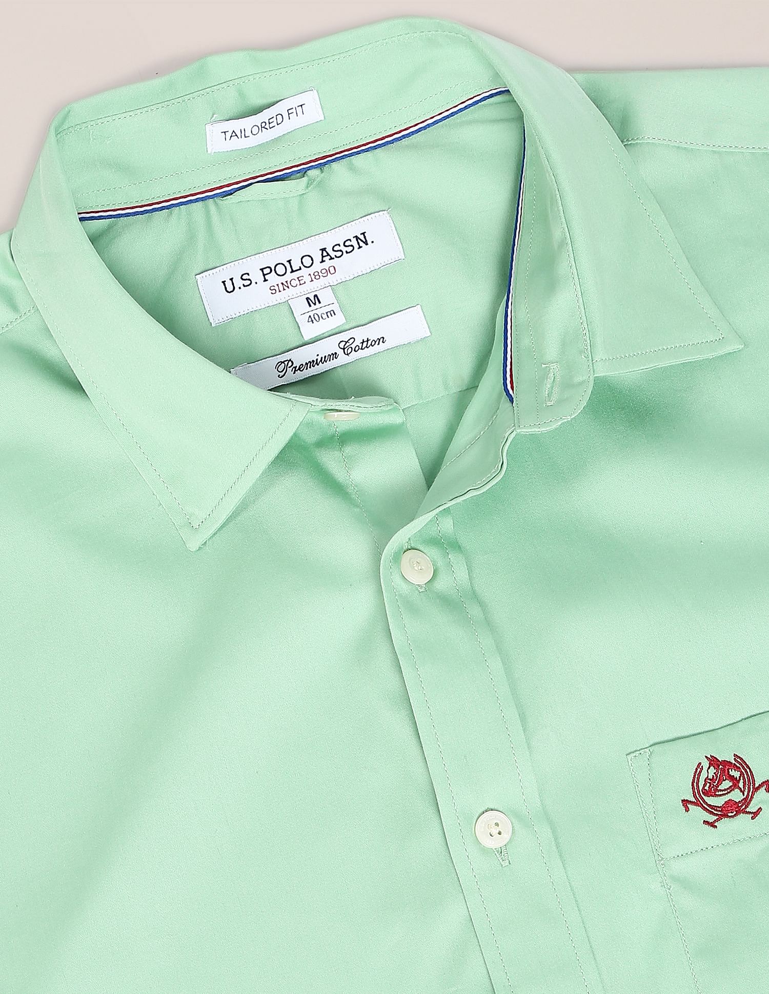Tailored Fit Cotton Casual Shirt Light Green - U.S. Polo Assn. India | Large