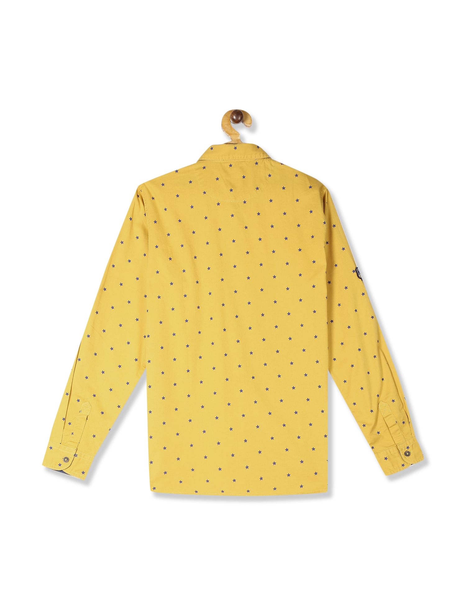 Yellow Boys Allover Star Print Cotton Shirt Mustard - U.S. POLO ASSN. | Large