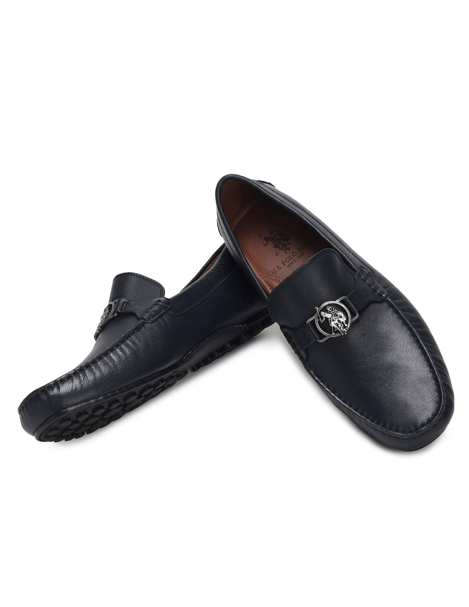 Men Metallic Logo Solid Raptor Slip On Shoes Navy - U.S. Polo Assn. India | Large