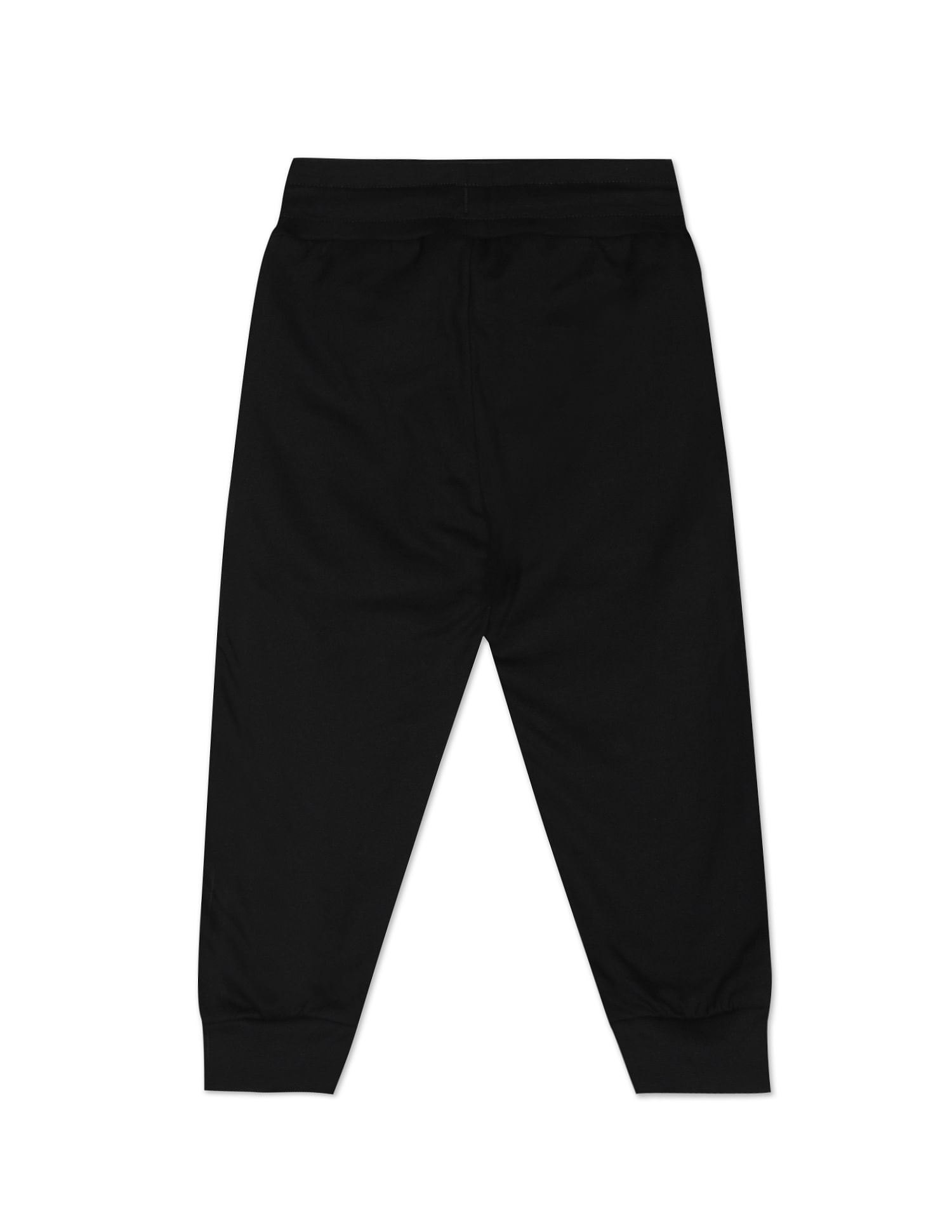 Boys Black Printed Logo Solid Cotton Joggers Black - U.S. Polo Assn. India | Large