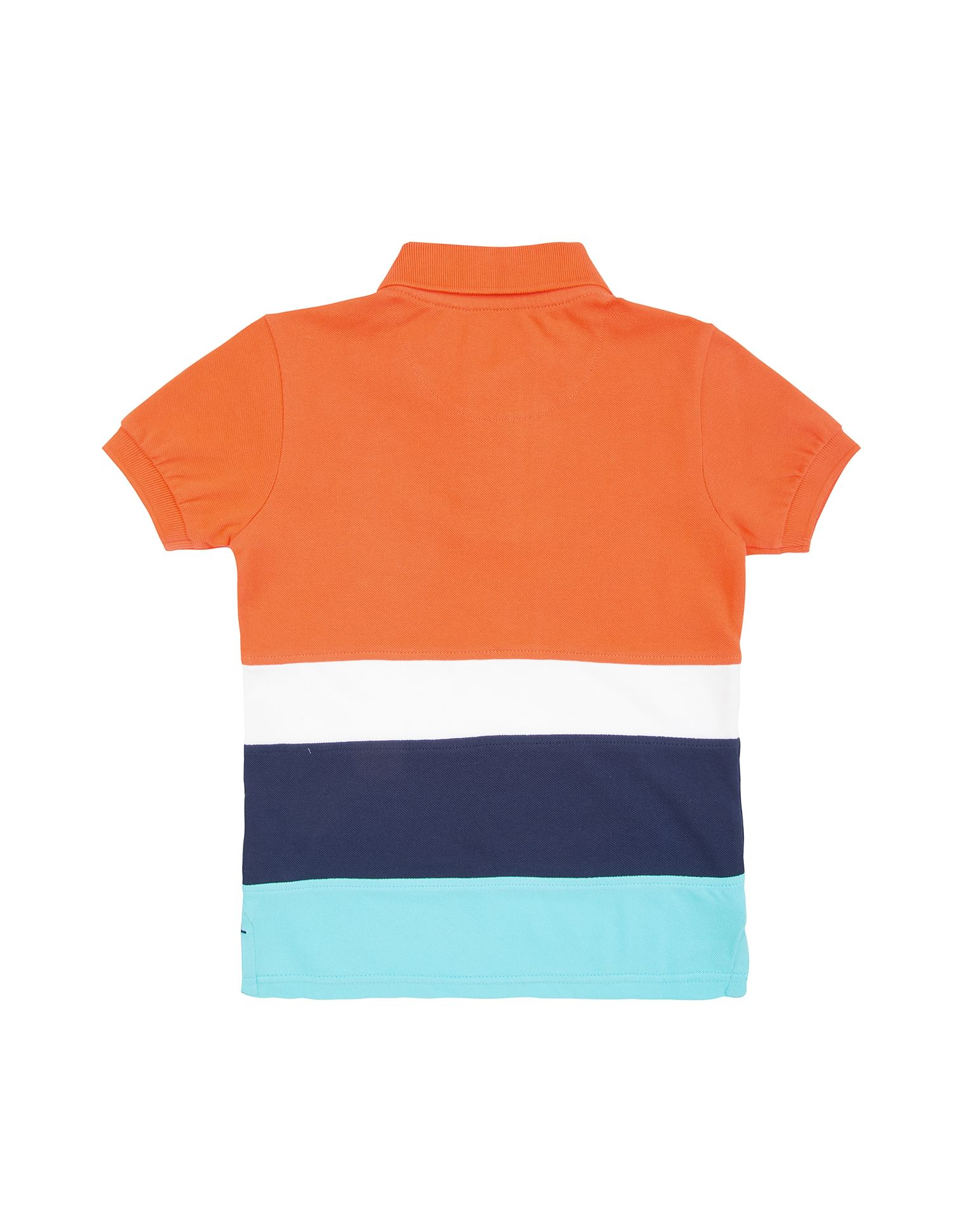 Boys Striped Cotton Pique Polo Shirt Neon Orange and Navy - U.S. Polo Assn. India | Large