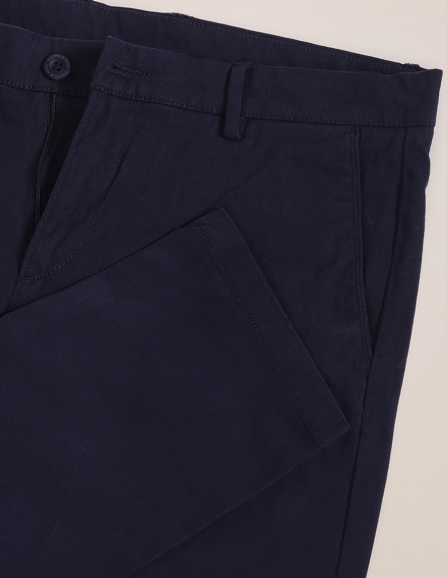 Mid Rise Solid Austin Trim Fit Casual Trousers Navy - U.S. Polo Assn. India | Large