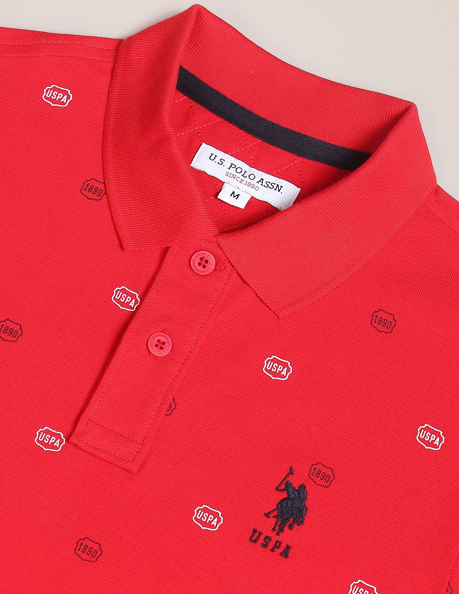 Brand Print Cotton Polo Shirt Red - U.S. Polo Assn. India | Large