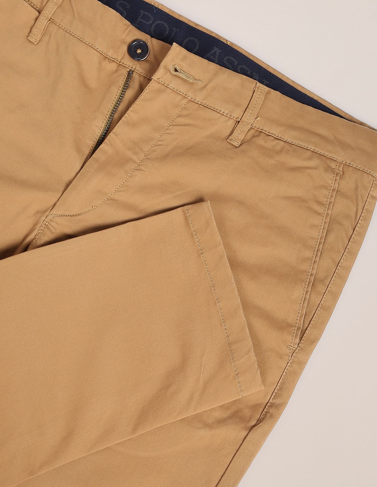 Mid Rise Solid Casual Trousers Khaki - U.S. POLO ASSN. | Large