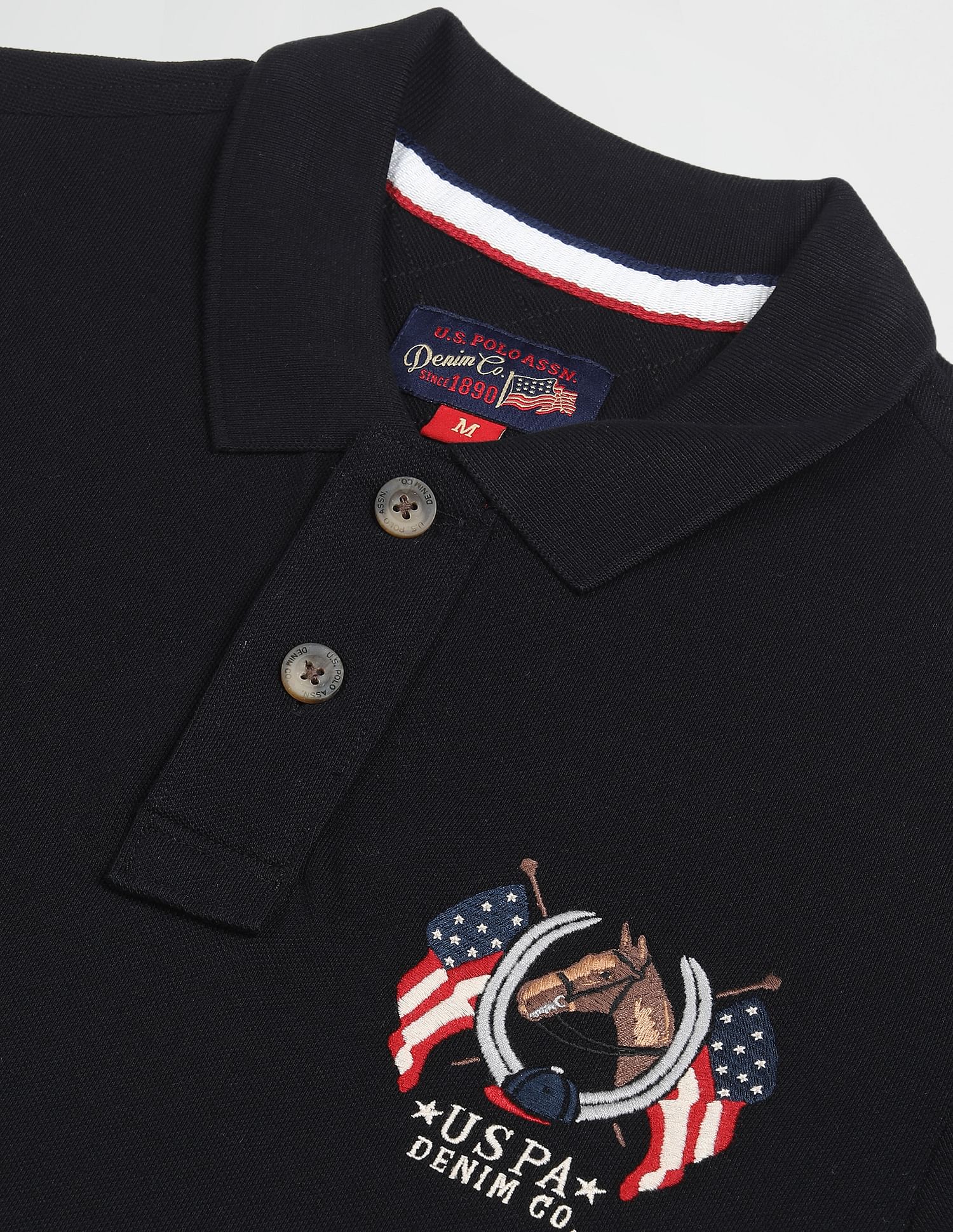 Cotton Solid Polo Shirt Black - U.S. Polo Assn. India | Large