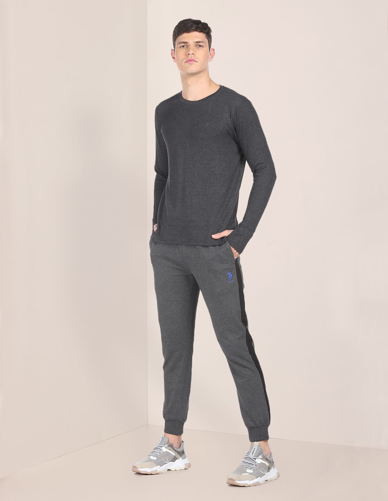 Men Grey Mid Rise Heathered Joggers Grey - U.S. POLO ASSN. | Large