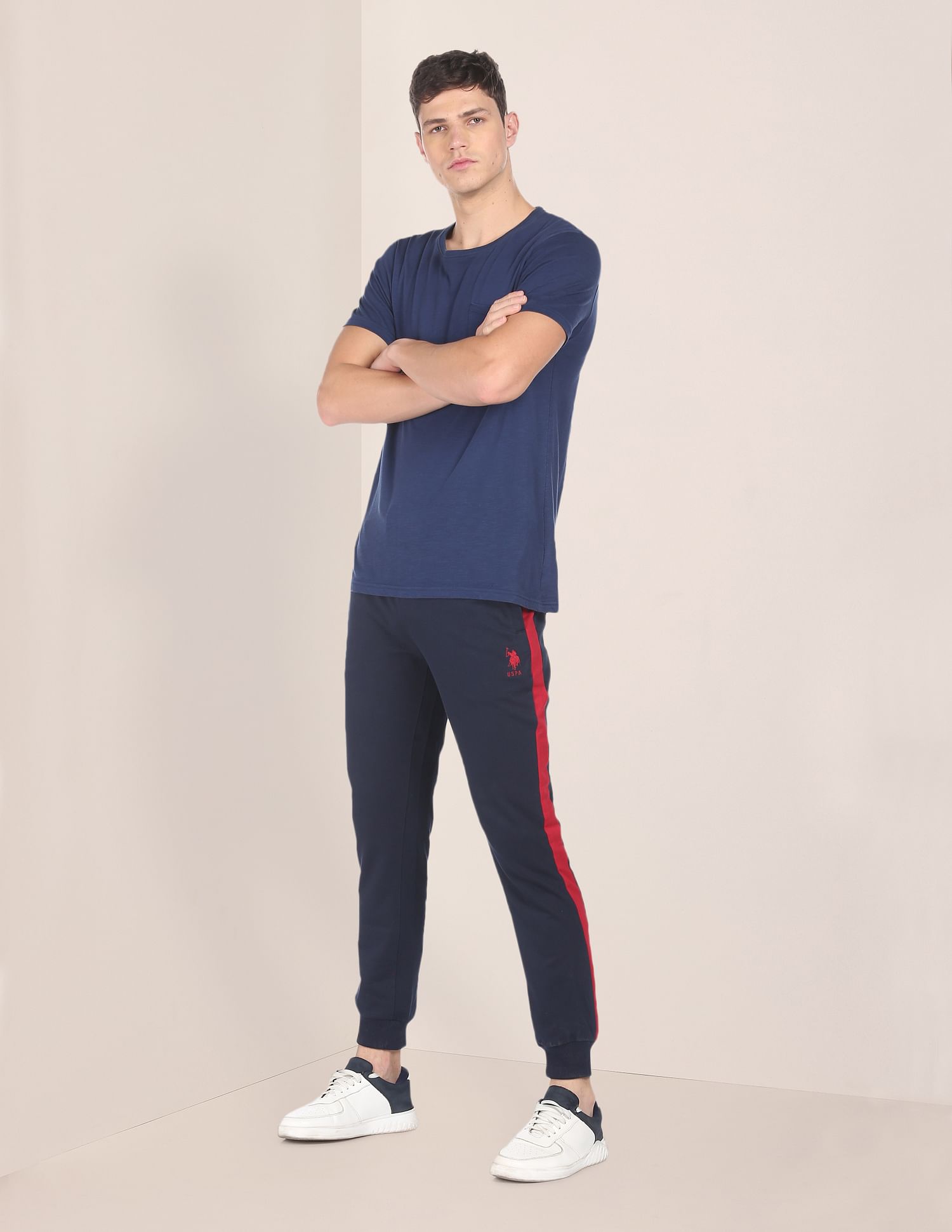 Men Navy Blue Mid Rise Solid Joggers Navy Blue - U.S. POLO ASSN. | Large