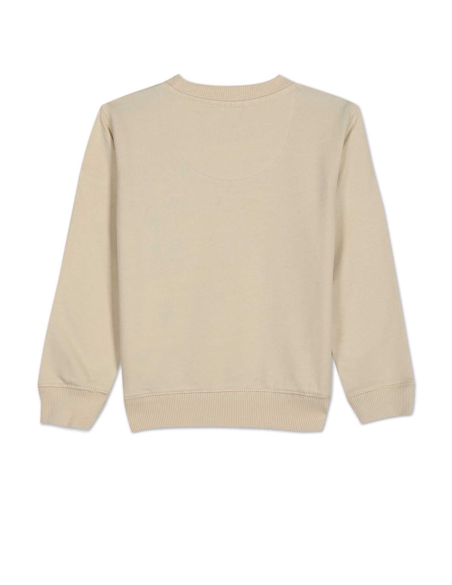 Boys Beige Solid Crew Neck Cotton Sweatshirt Beige - U.S. Polo Assn. India | Large