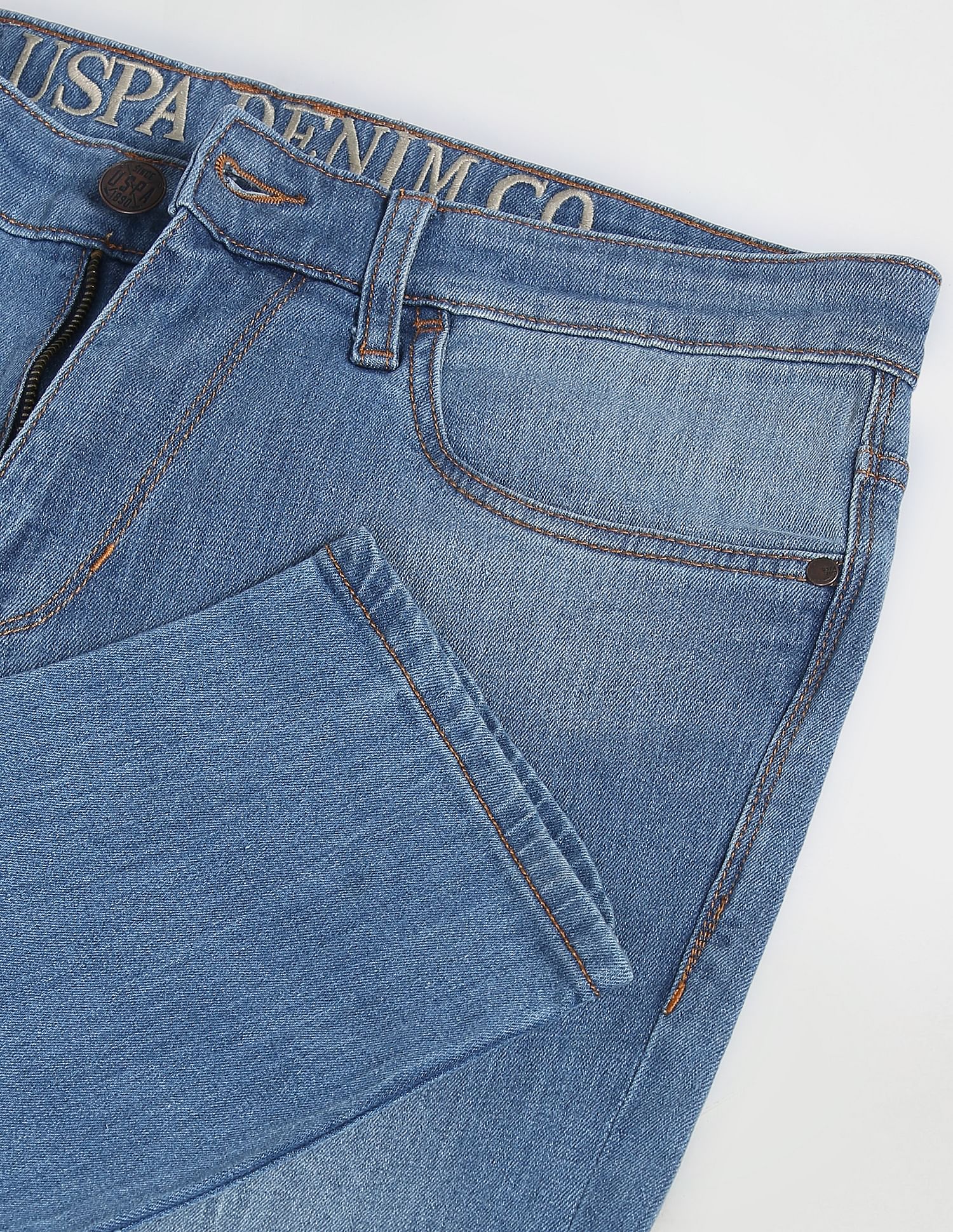 Men Blue Brandon Slim Tapered Fit Stone Wash Jeans Blue - U.S. Polo Assn. India | Large