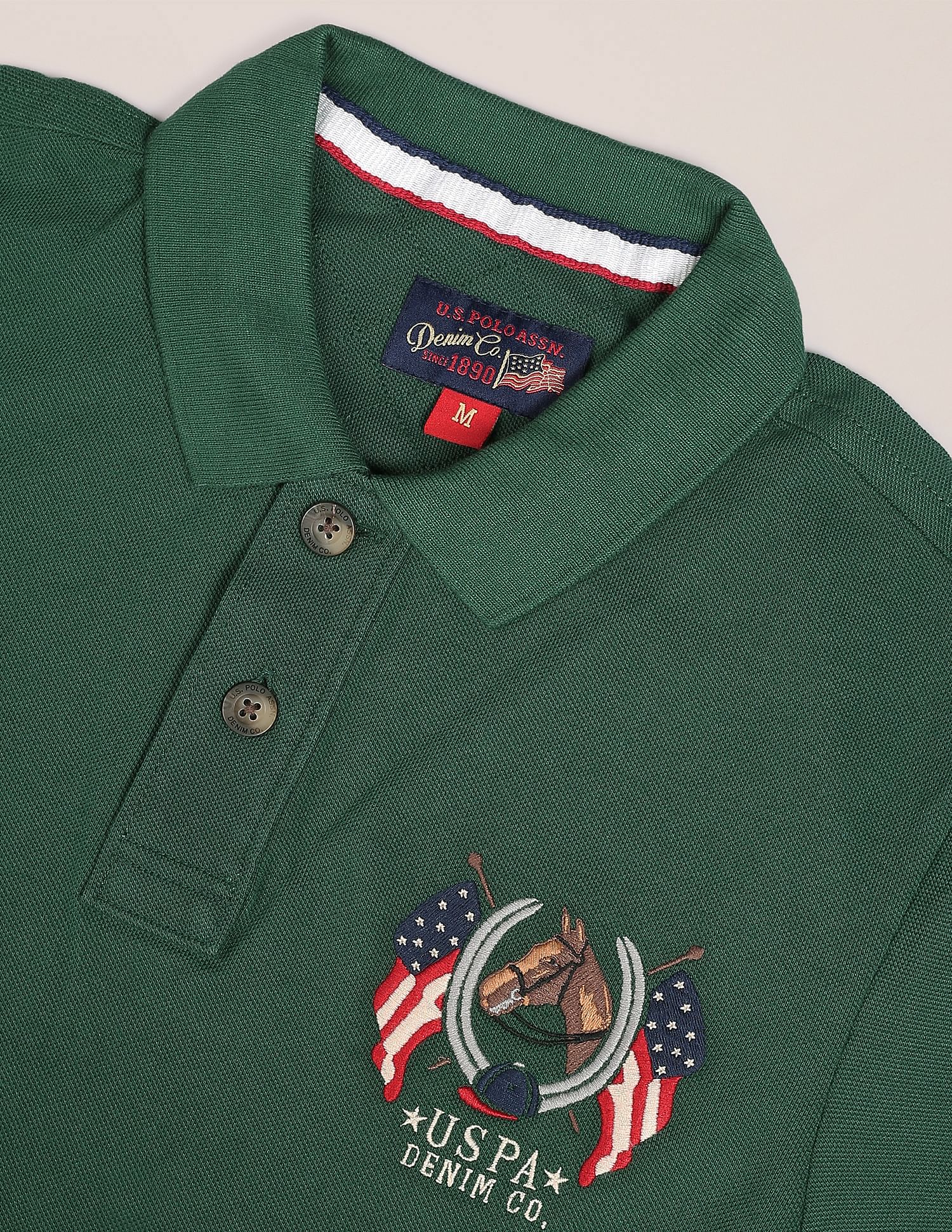 Cotton Solid Polo Shirt Dark Green - U.S. POLO ASSN. | Large