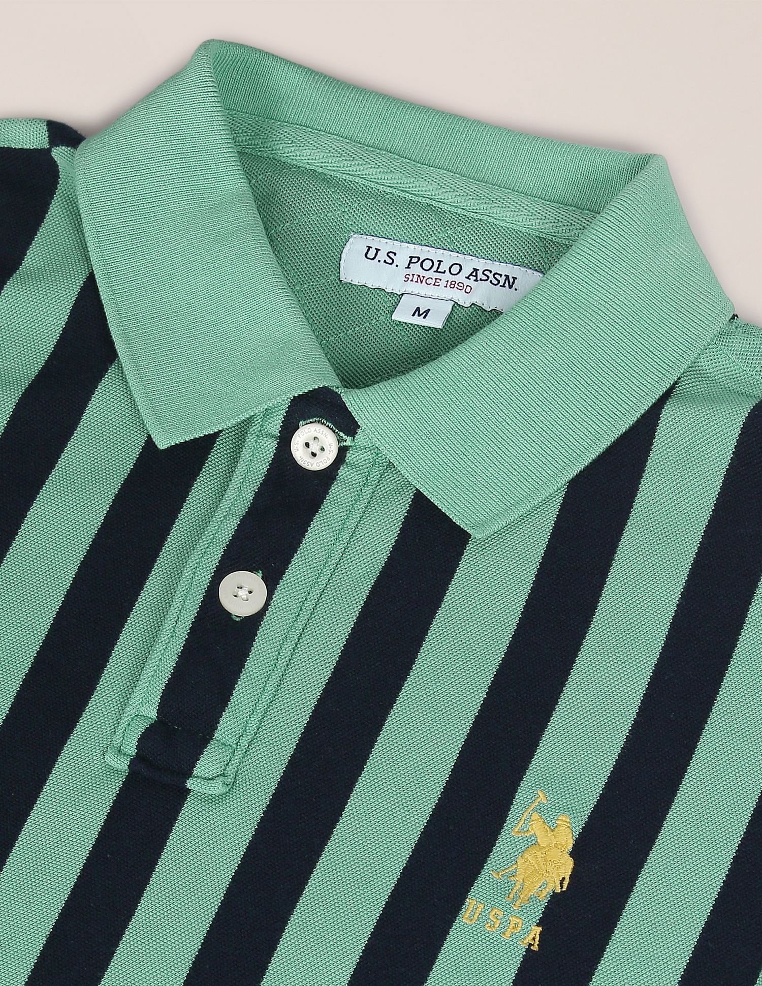 Pique Striped Polo Shirt Light Green - U.S. Polo Assn. India | Large