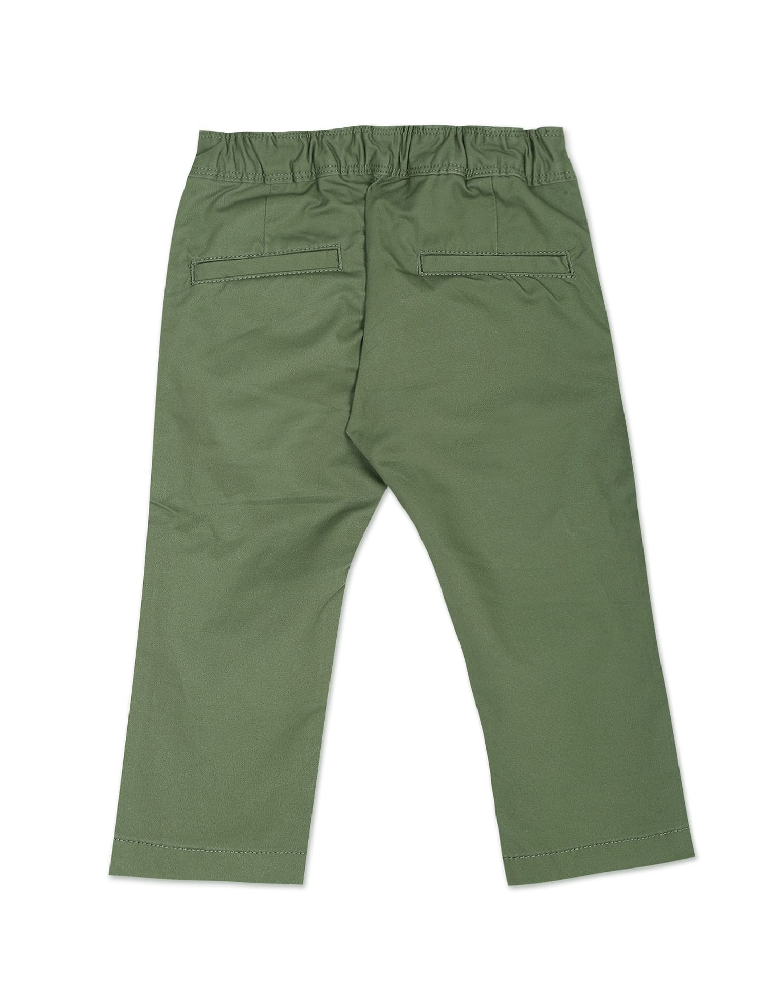 Elasticised Waist Solid Trousers Olive - U.S. Polo Assn. India | Large