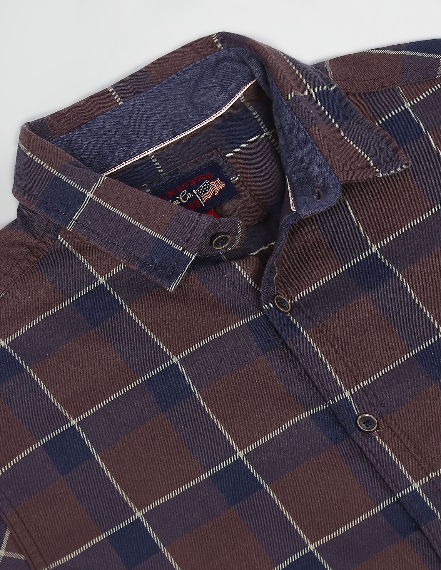 Cotton Twill Plaid Check Casual Shirt Brown - U.S. Polo Assn. India | Large