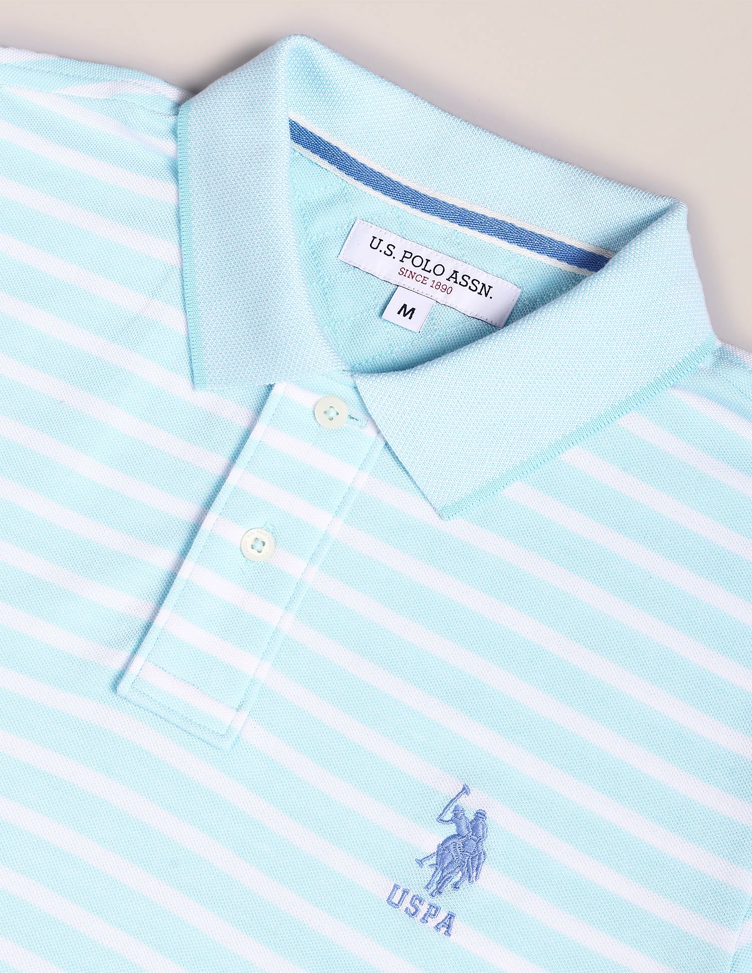 Horizontal Stripe Birdseye Polo Shirt Light Blue - U.S. Polo Assn. India | Large