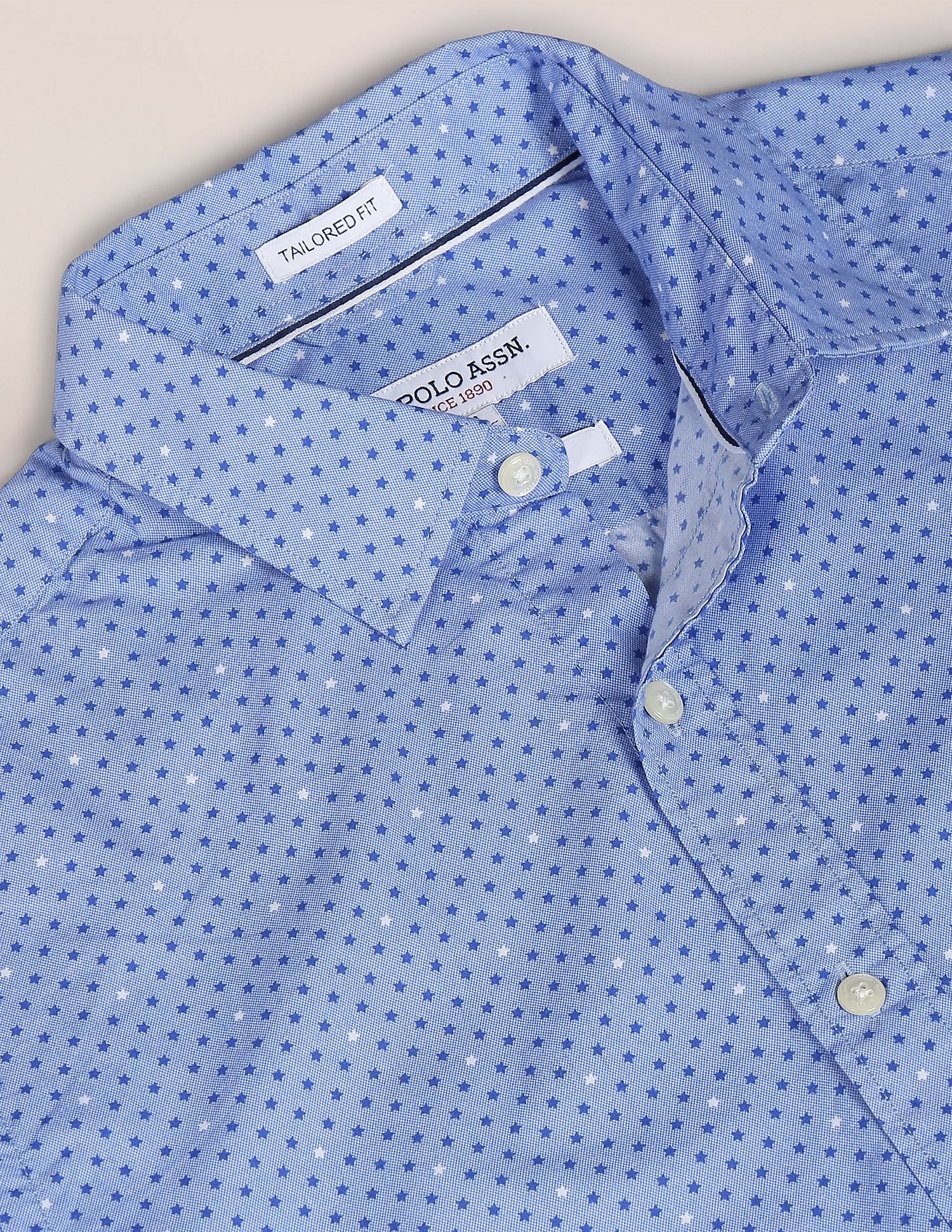 Spread Collar Printed Casual Shirt Light Blue - U.S. POLO ASSN. | Large