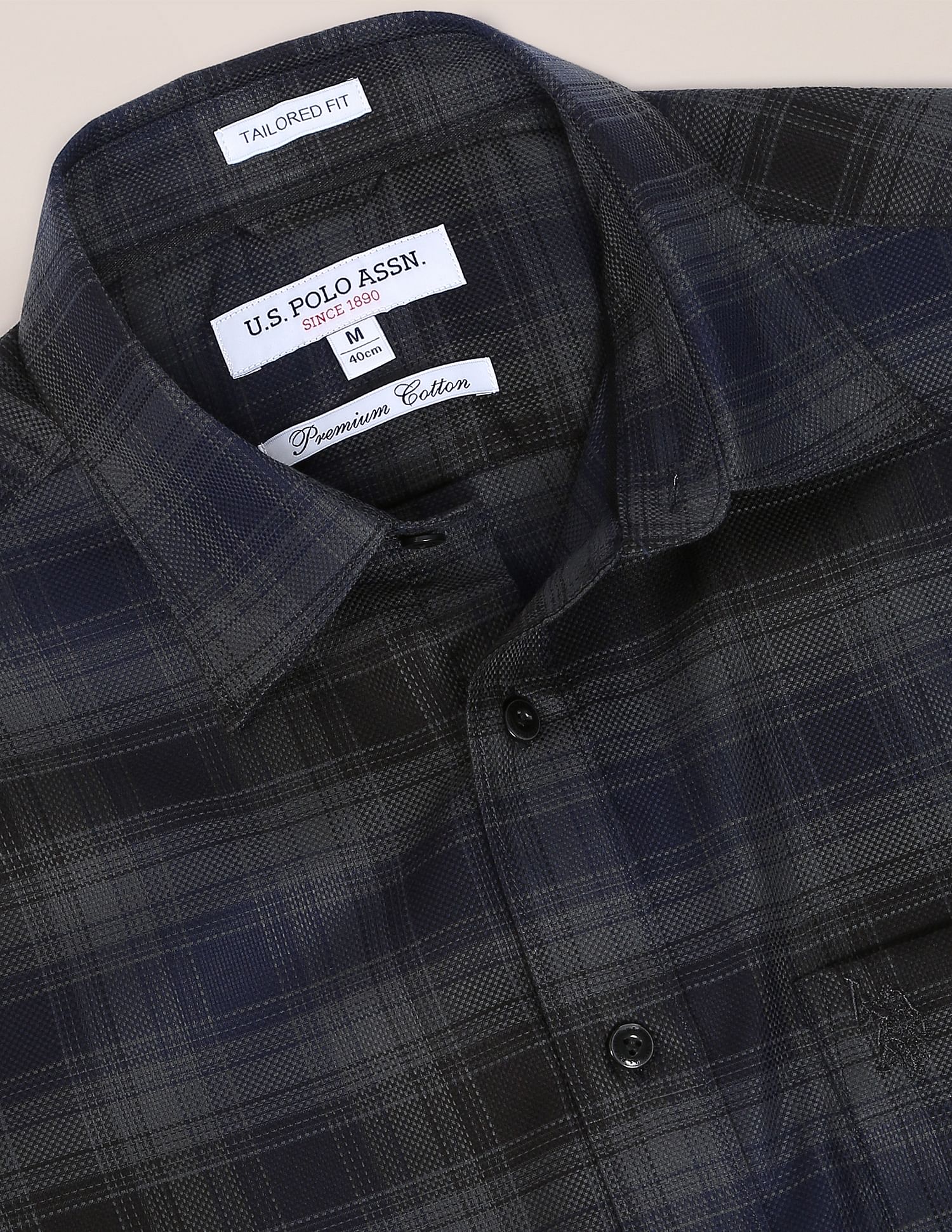 Patterned Weave Cotton Casual Shirt Dark Grey - U.S. Polo Assn. India | Large
