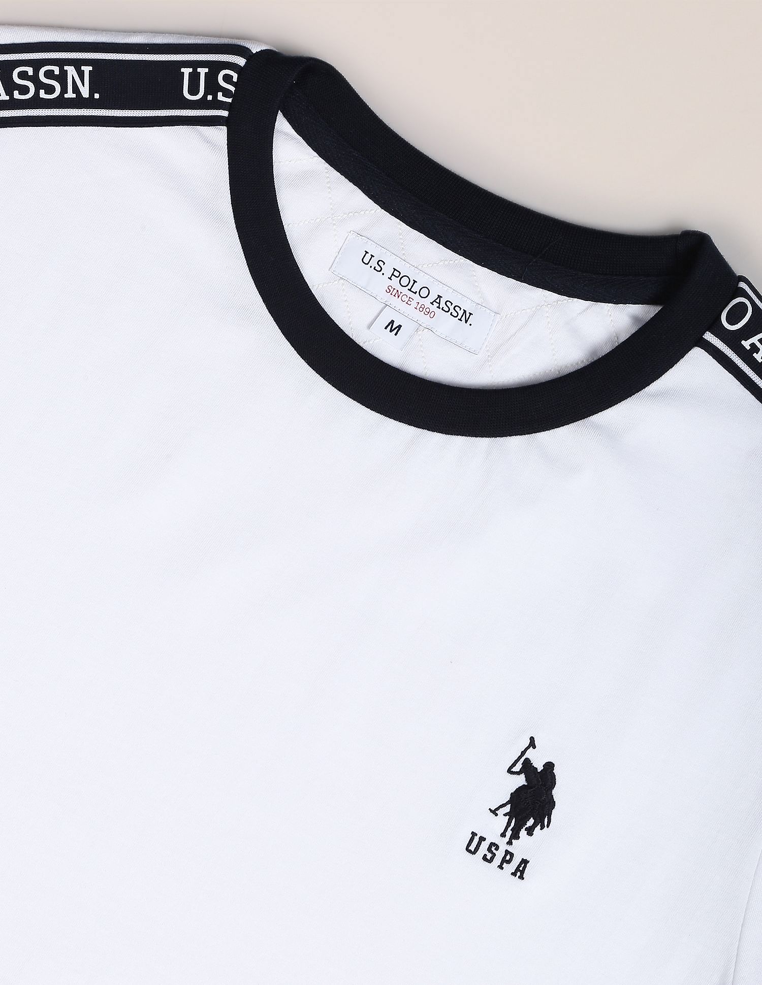 Contrast Tape Cotton T-Shirt White - U.S. POLO ASSN. | Large