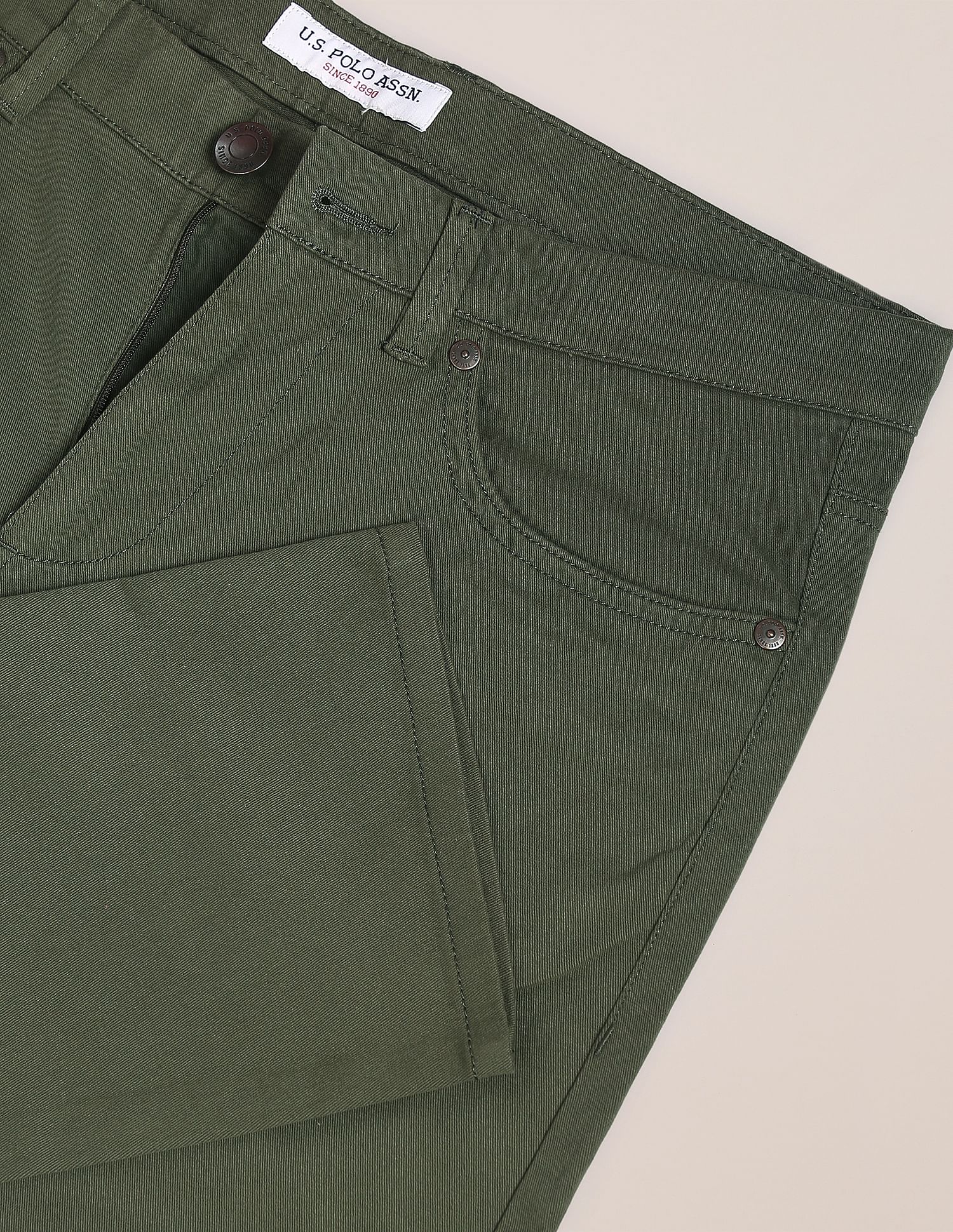 Mid Rise Solid Casual Trousers Olive - U.S. Polo Assn. India | Large