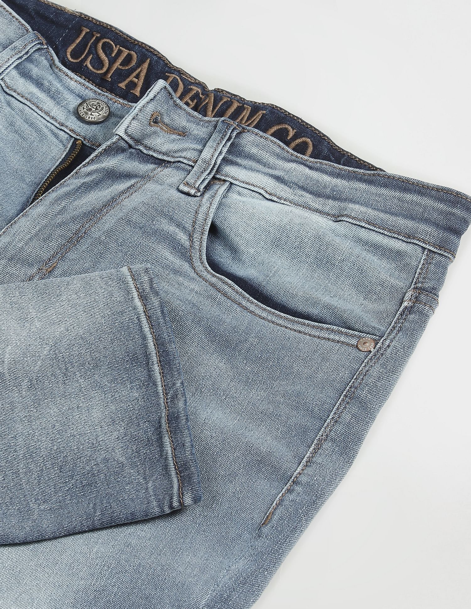 Men Blue Mid Rise Brandon Slim Tapered Fit Jeans Blue - U.S. POLO ASSN. | Large