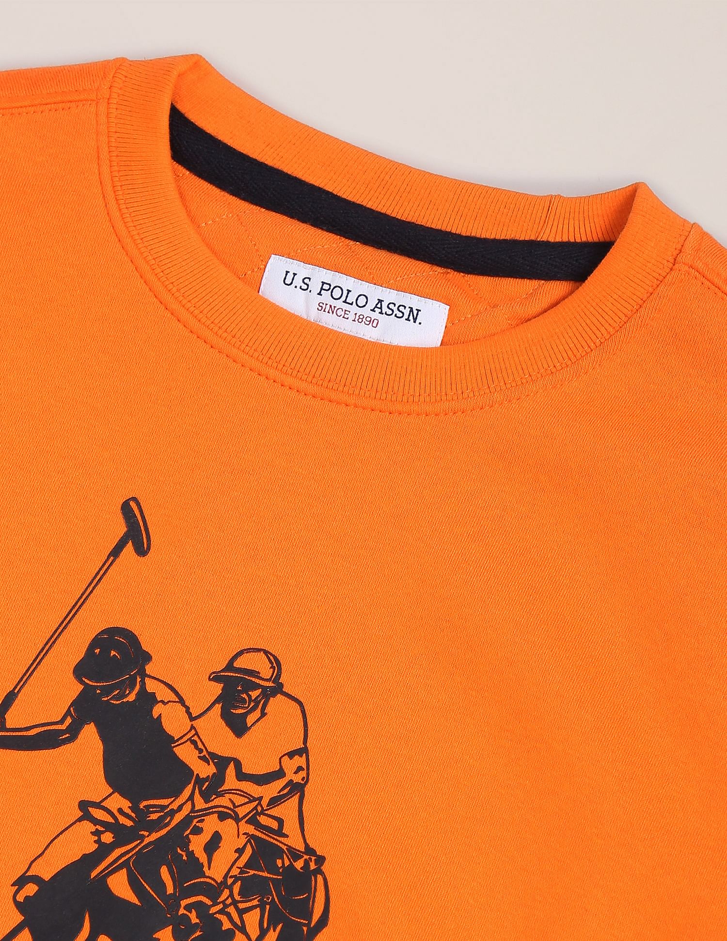 Crew Neck Logo Print Sweatshirt Orange - U.S. POLO ASSN. | Large