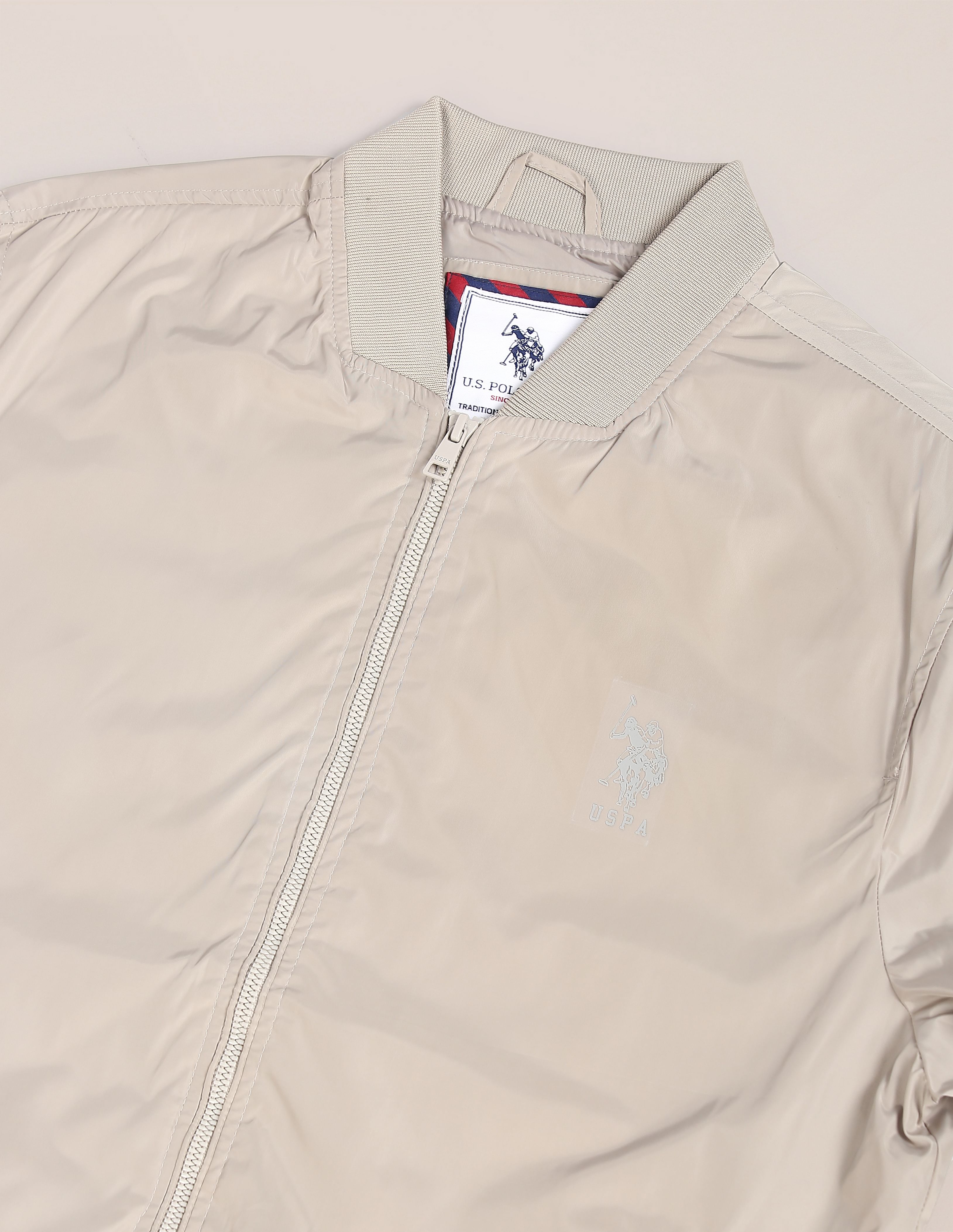Solid Stand Collar Bomber Jacket Stone - U.S. Polo Assn. India | Large