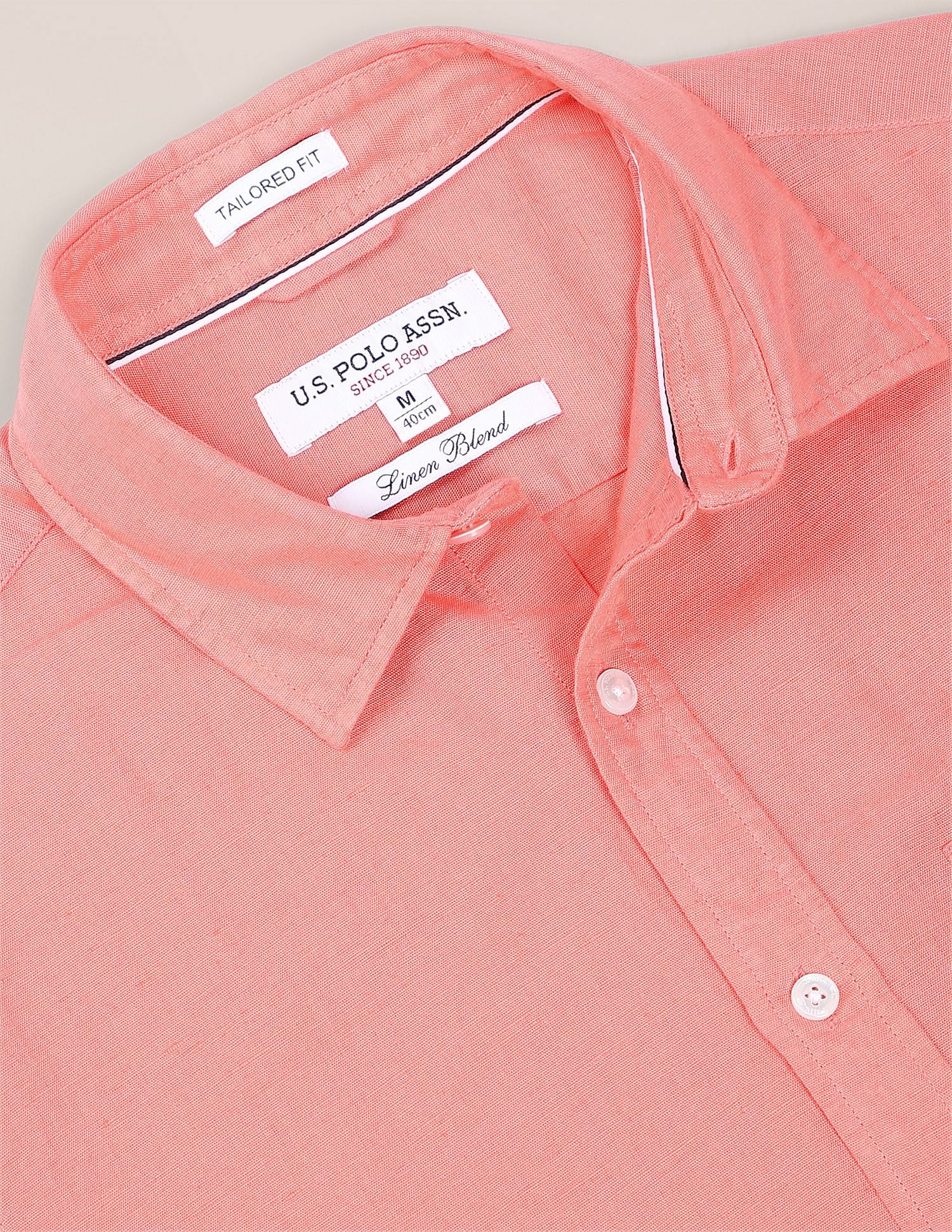 Spread Collar Solid Casual Shirt Pink - U.S. Polo Assn. India | Large