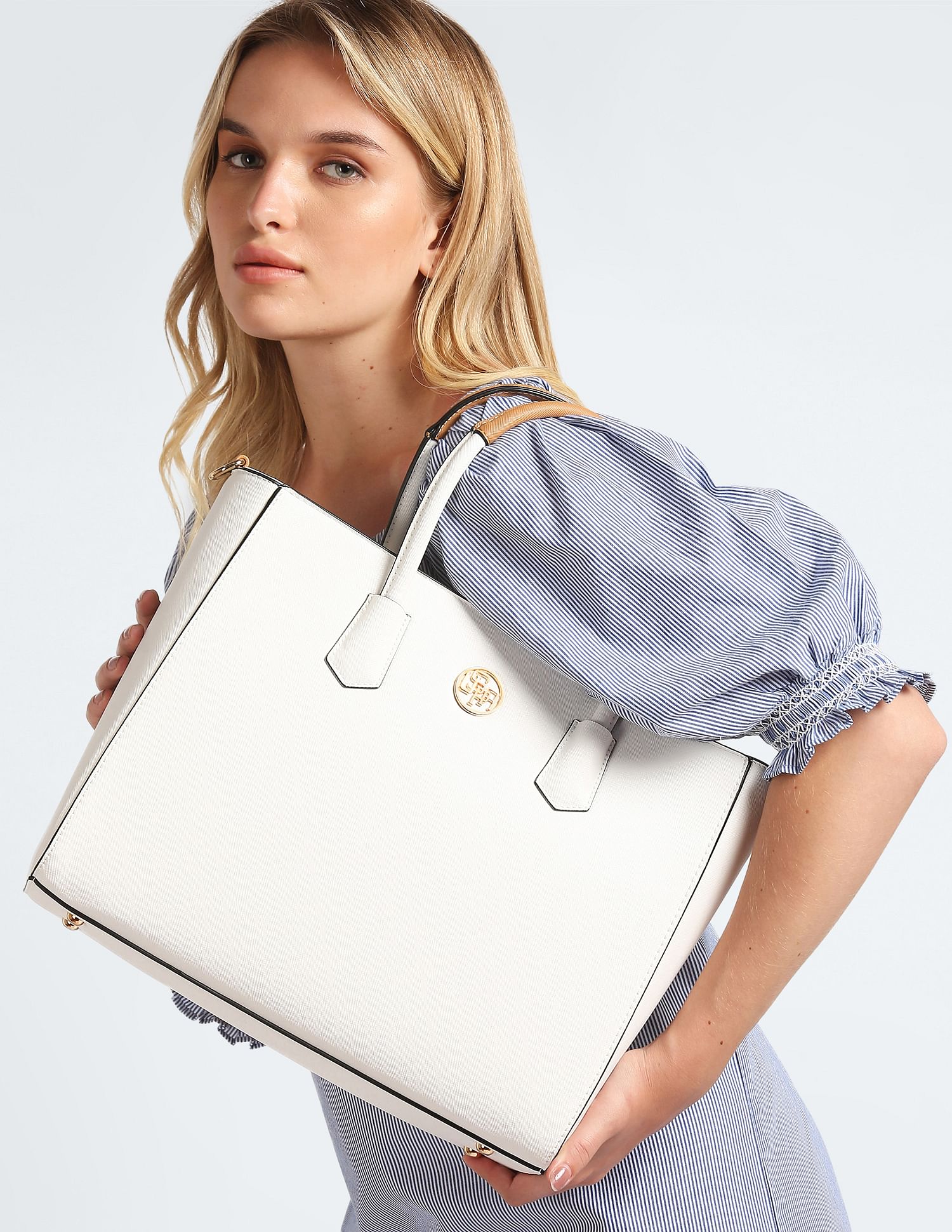 Metallic Hardware Structured Handbag White - U.S. POLO ASSN. | Large