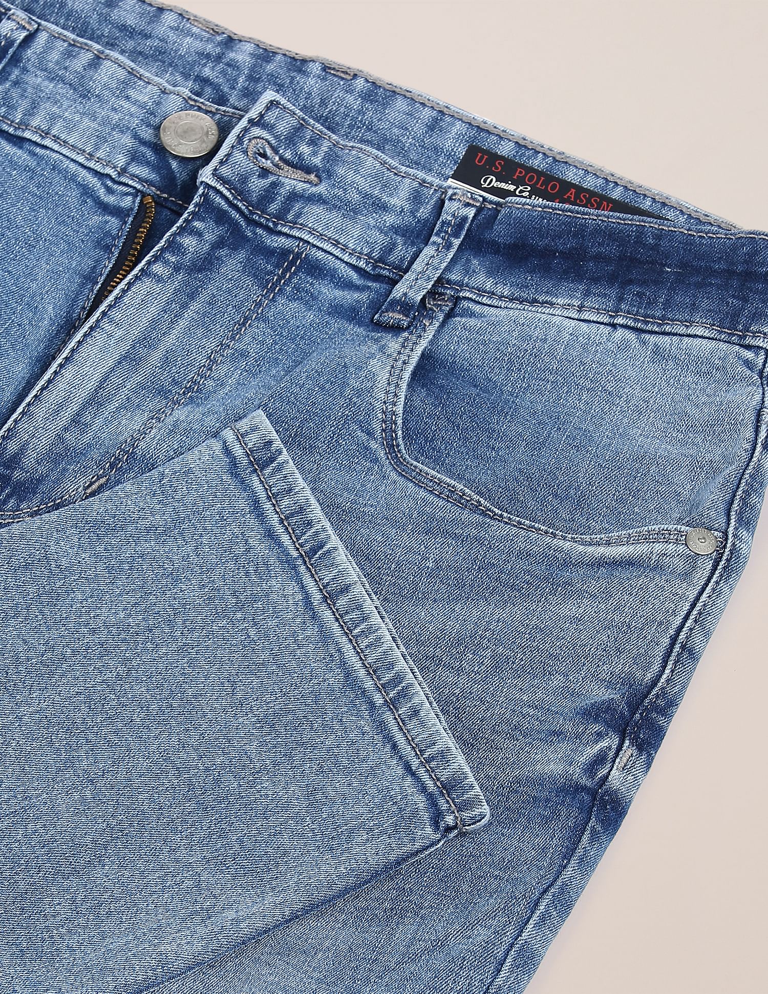 Men Blue Brandon Slim Tapered Fit Stone Wash Jeans Blue - U.S. POLO ASSN. | Large