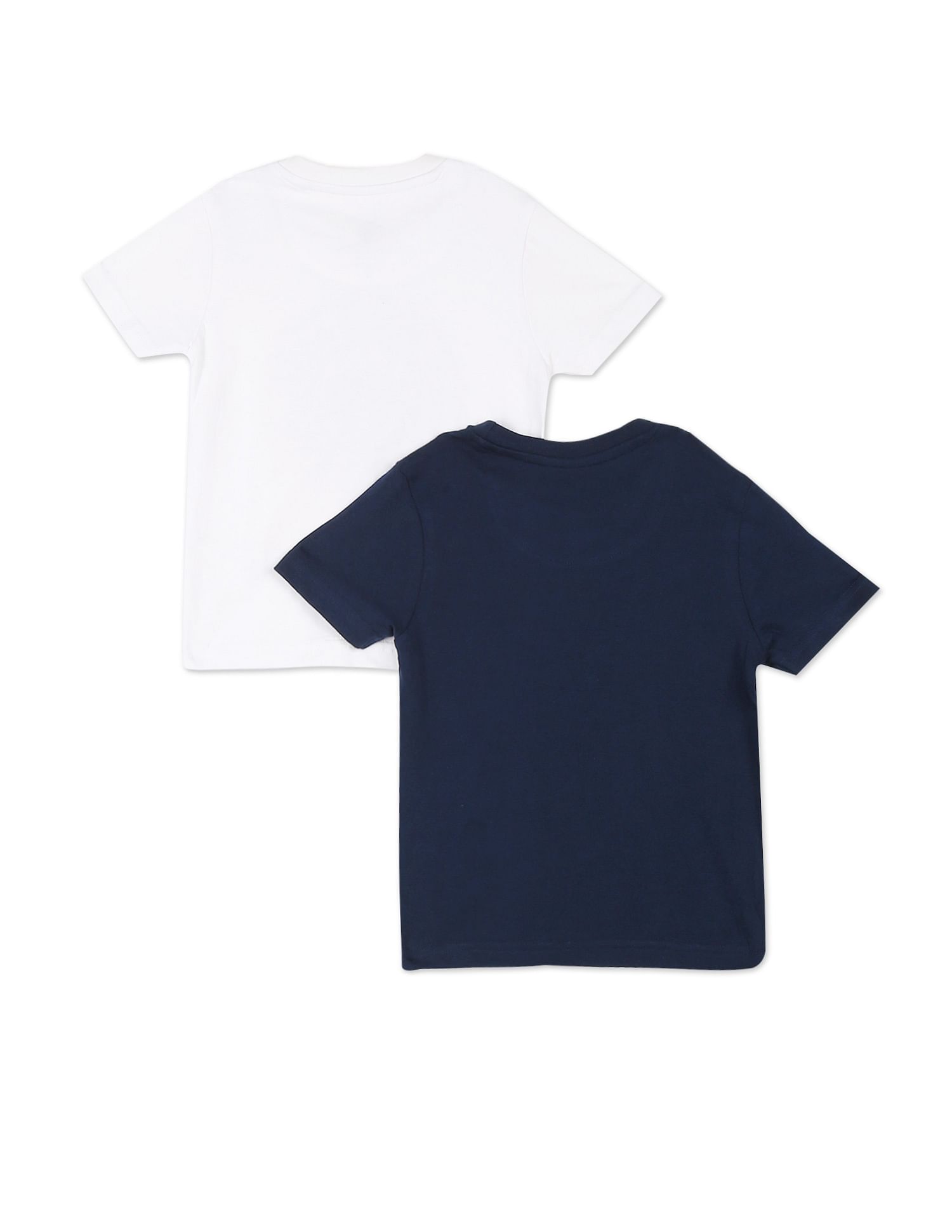 Boys Assorted Ribbed Neck Brand Print T-Shirt - Pack Of 2 Navy and White - U.S. Polo Assn. India | Large