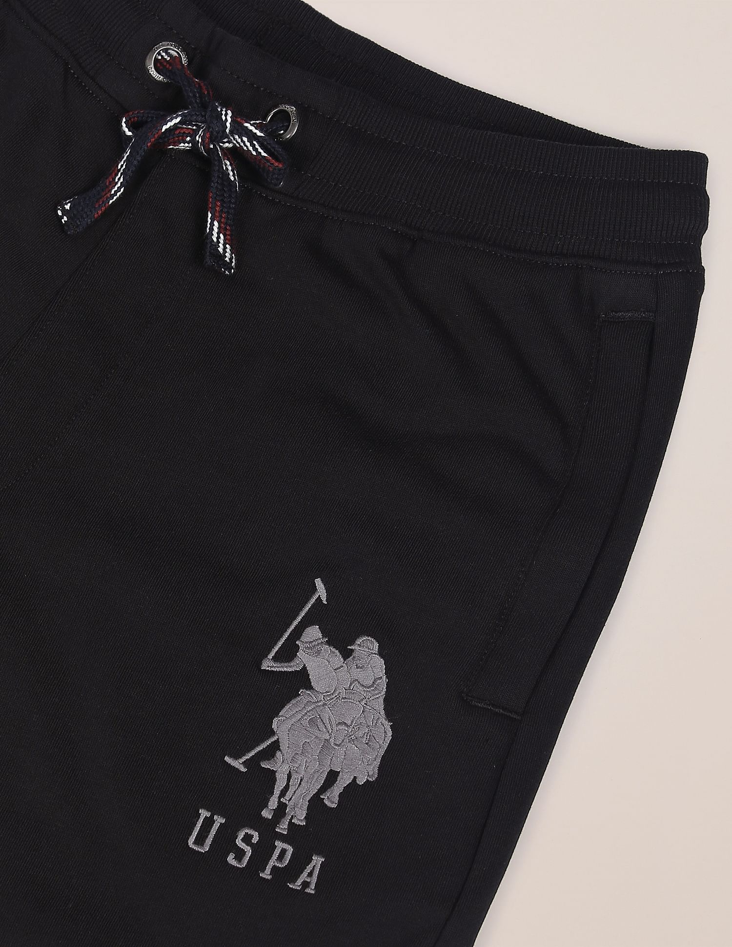 Men Black Solid Mid Rise Joggers Black - U.S. POLO ASSN. | Large