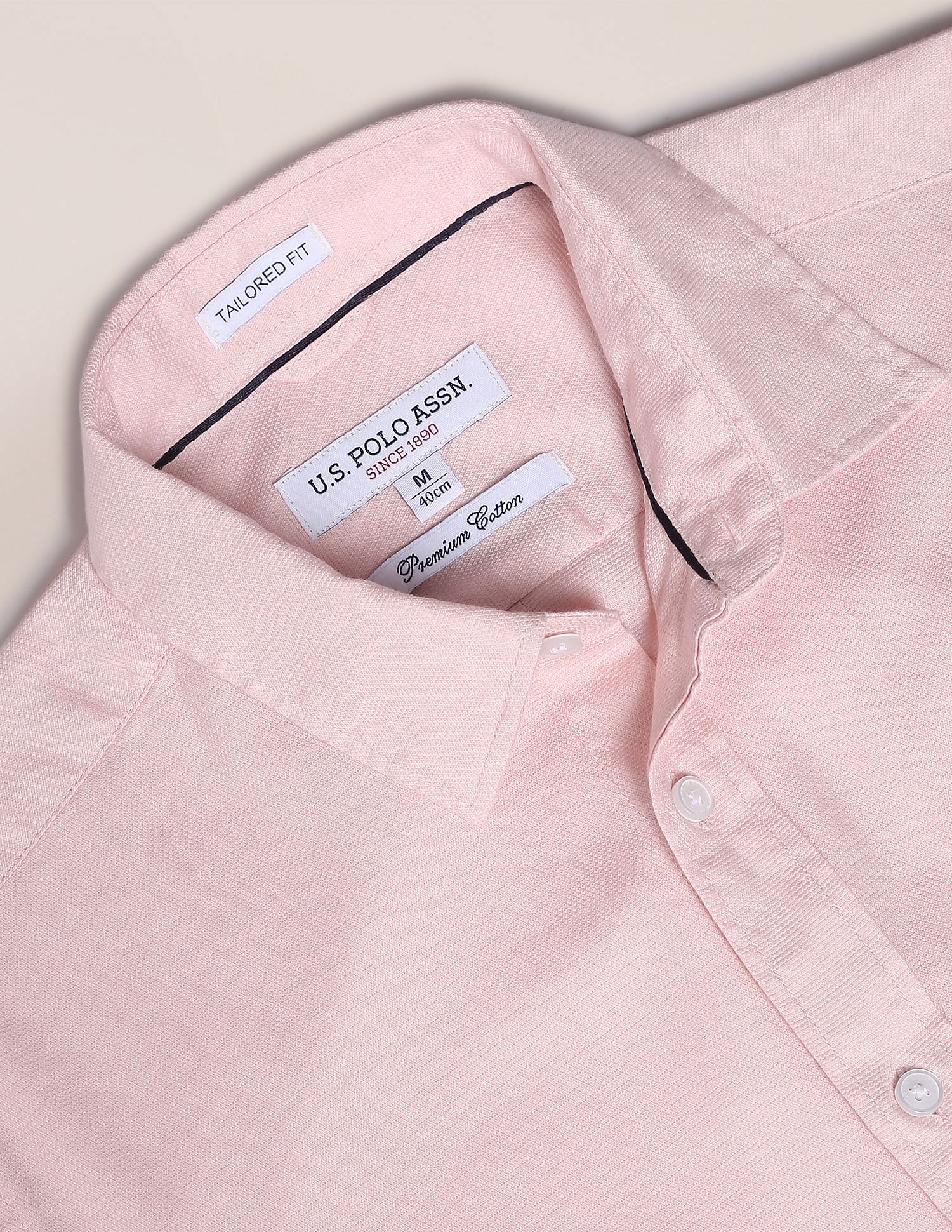 Birdseye Dobby Textured Solid Shirt Light Pink - U.S. Polo Assn. India | Large