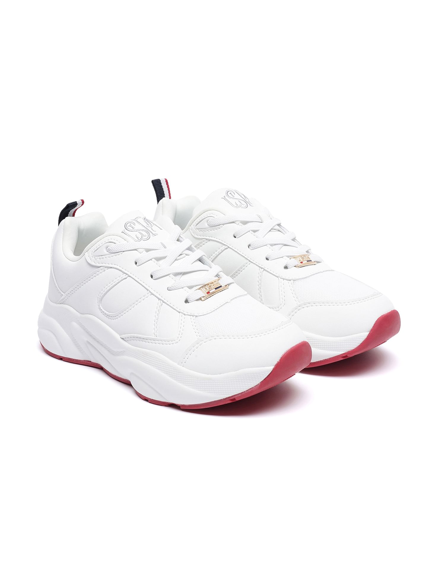 Women Panelled Lace Up Sneakers Off White - U.S. POLO ASSN. | Large