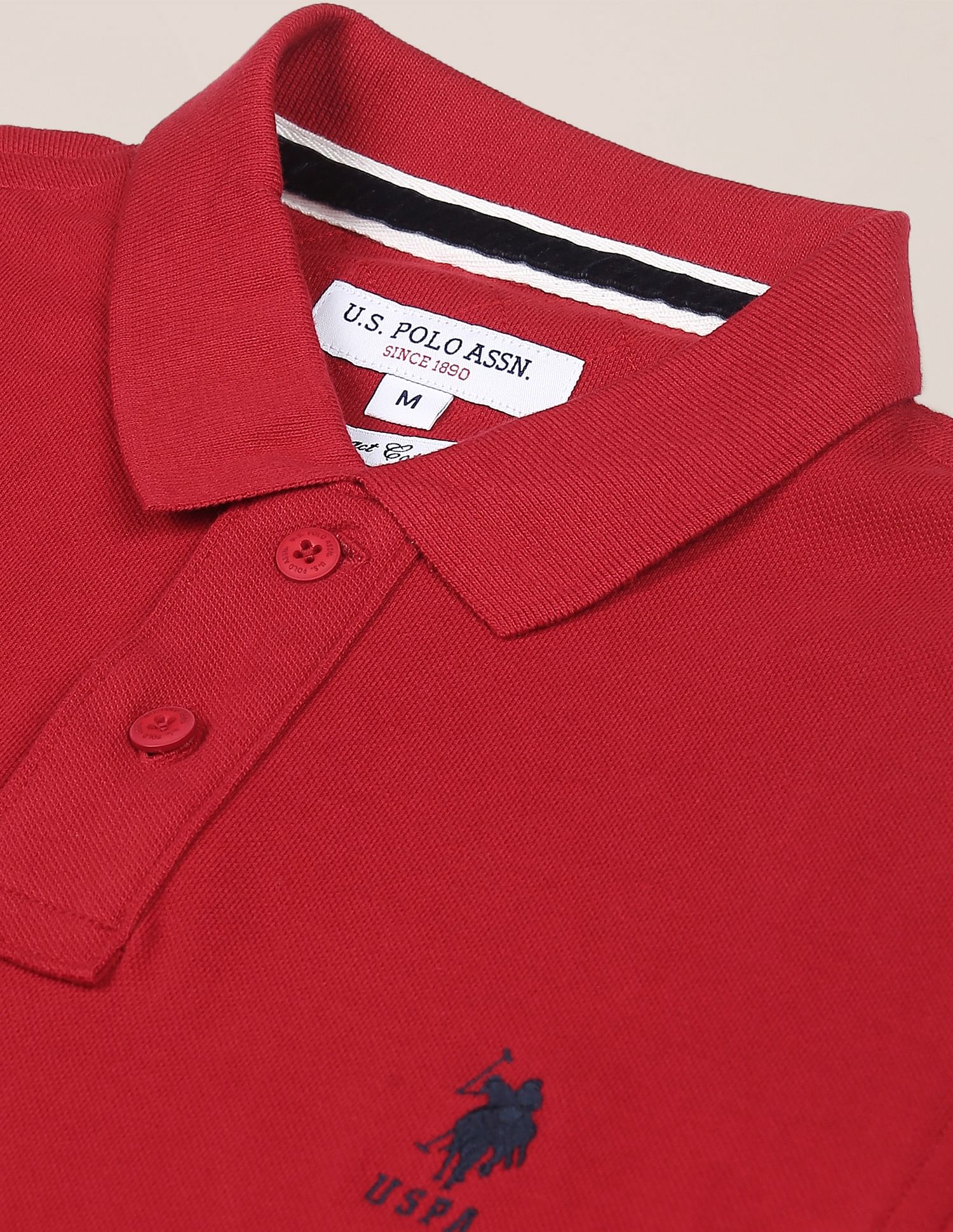 Ribbed Collar Solid Polo Shirt Dark Red - U.S. Polo Assn. India | Large