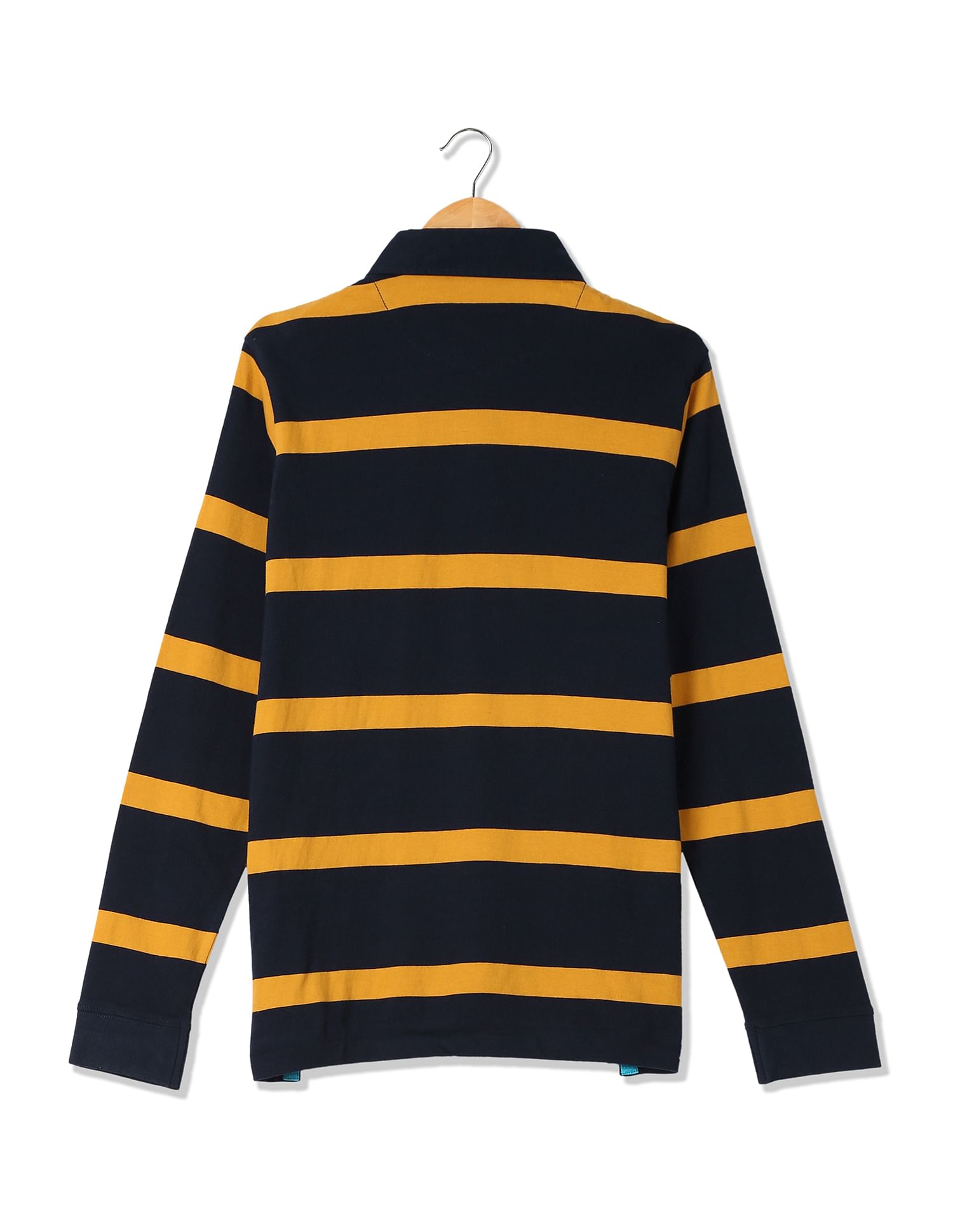 Boys Standard Fit Striped Polo Shirt Navy and Mustard Yellow - U.S. Polo Assn. India | Large
