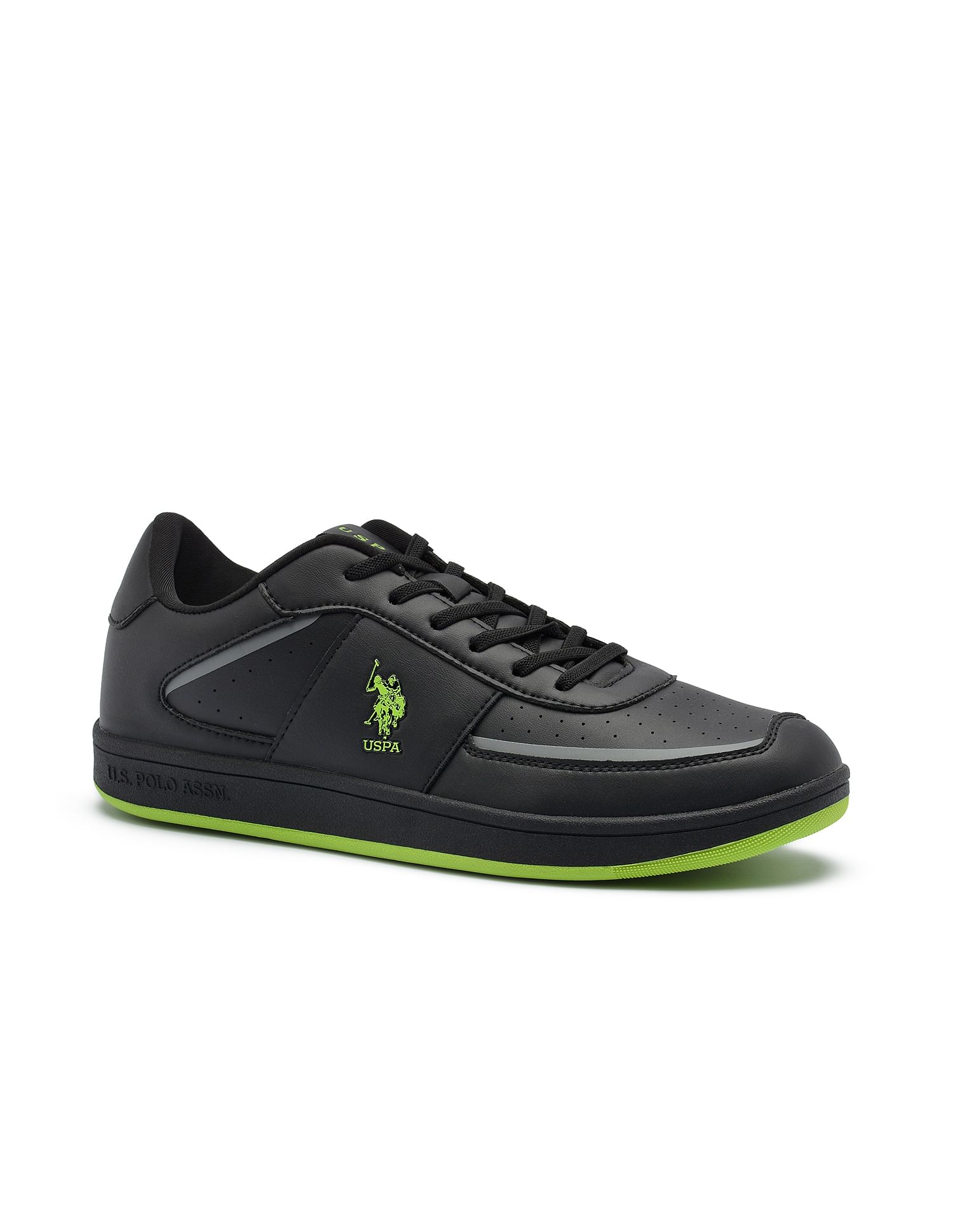 Men Solid Perforated Waylen Sneakers Black - U.S. Polo Assn. India | Large