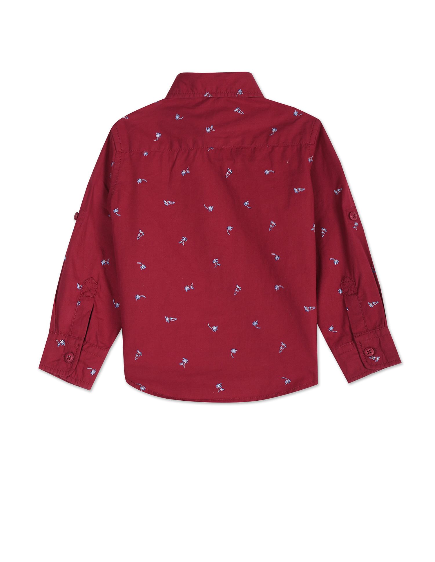 Spread Collar Motif Print Cotton Shirt Maroon - U.S. Polo Assn. India | Large