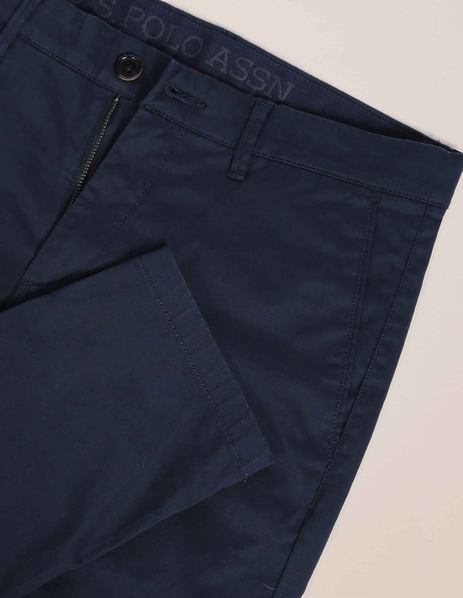 Solid Austin Trim Fit Casual Trousers Navy - U.S. POLO ASSN. | Large