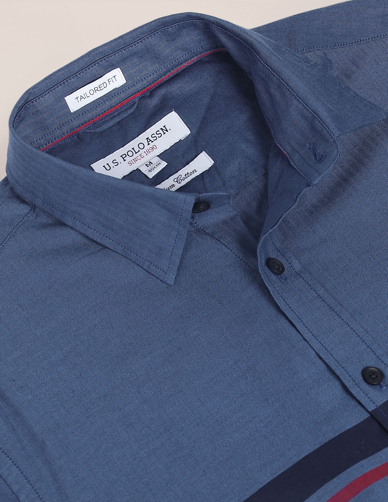 Spread Collar Cotton Striped Casual Shirt Blue - U.S. Polo Assn. India | Large