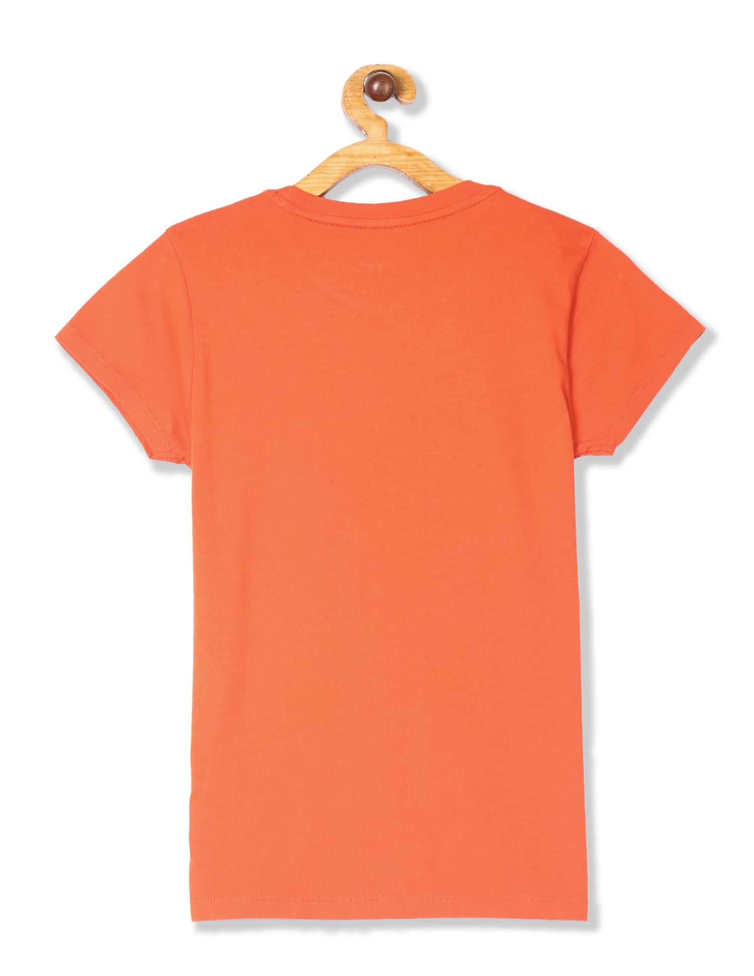 Girls Orange Round Neck Graphic T-Shirt Orange - U.S. POLO ASSN. | Large
