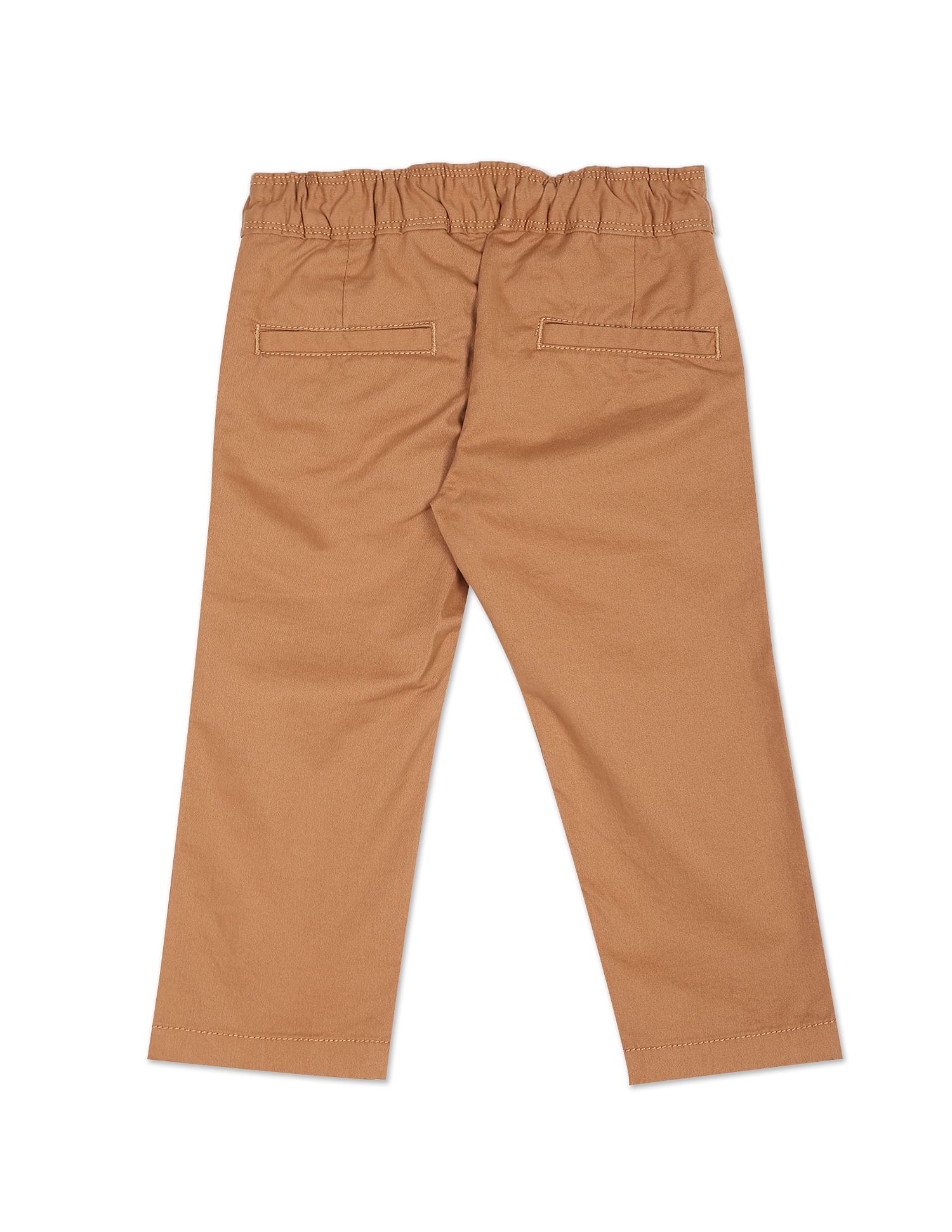Elasticised Waist Solid Trousers Light Brown - U.S. Polo Assn. India | Large